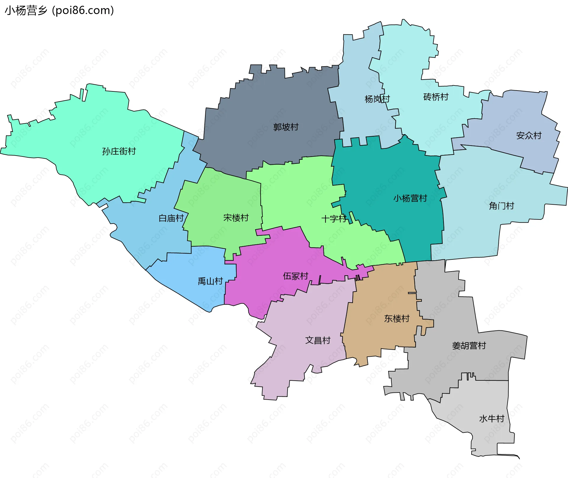 小杨营乡边界地图(五级行政区划)