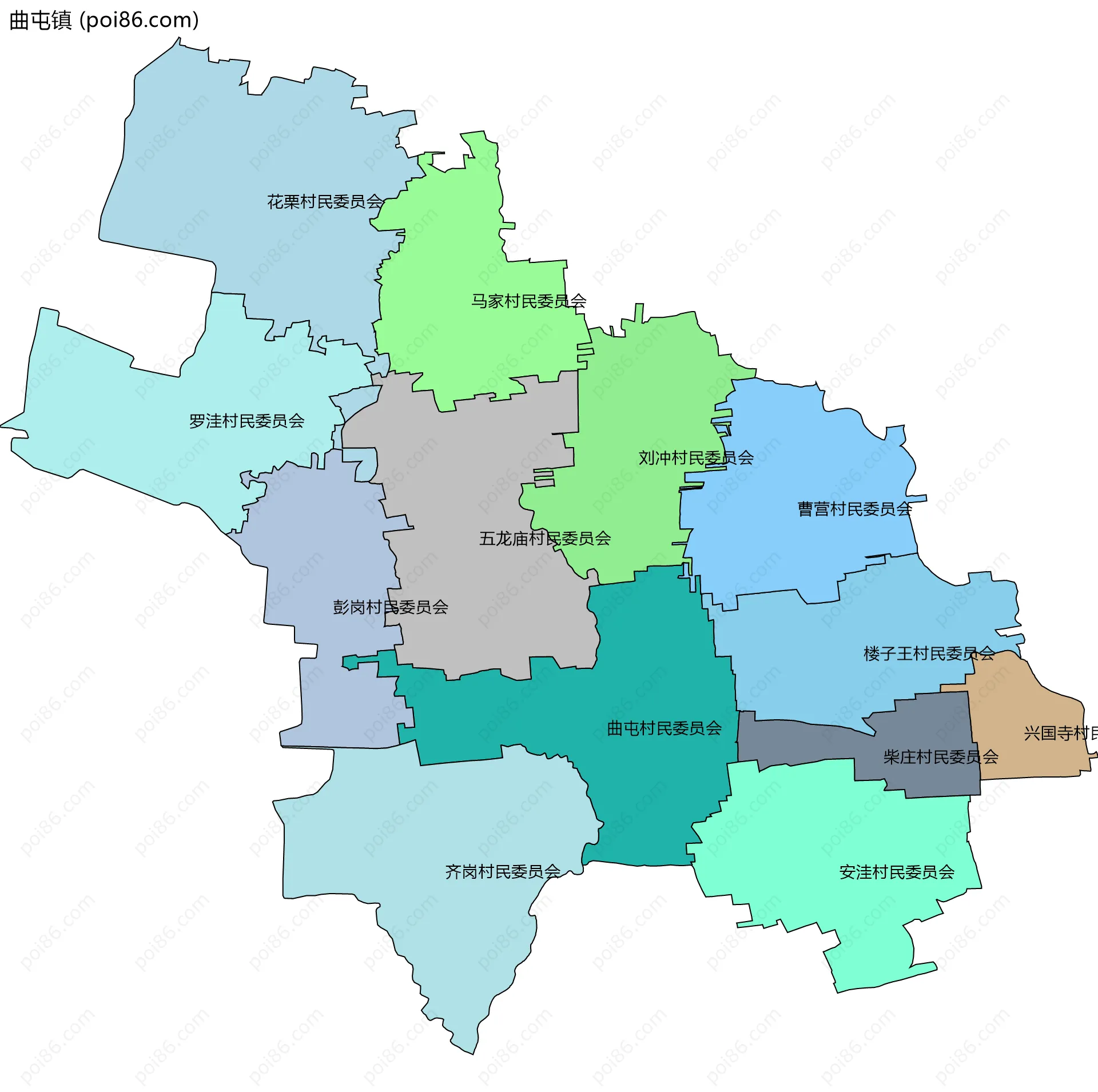 曲屯镇边界地图(五级行政区划)