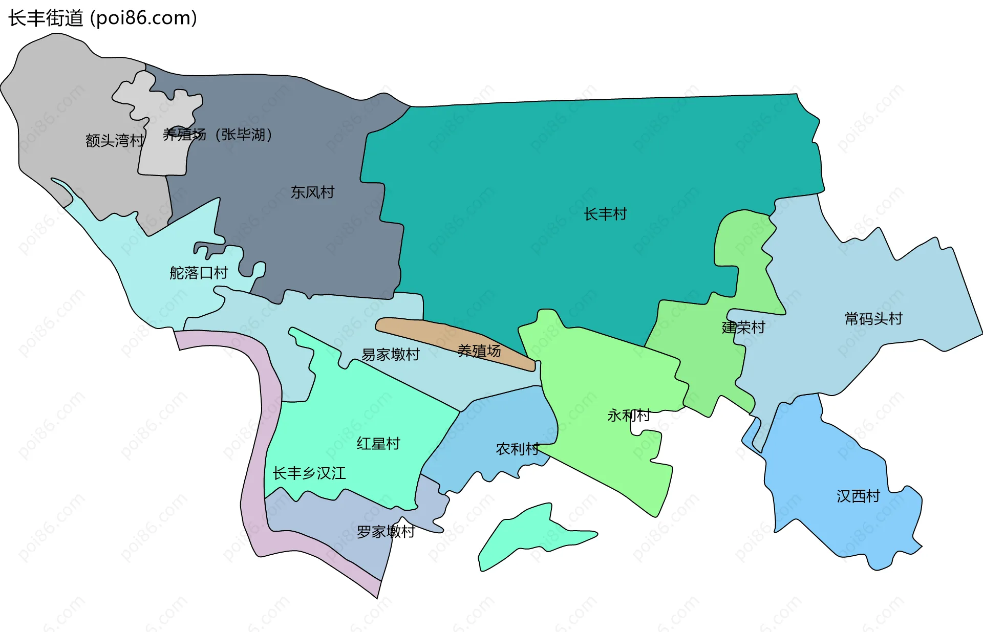 长丰街道边界地图(五级行政区划)