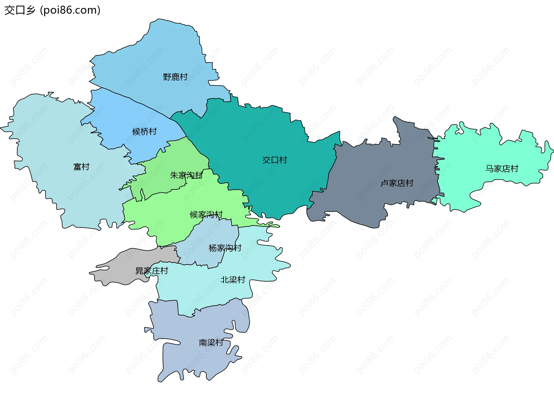 交口乡边界地图(五级行政区划)