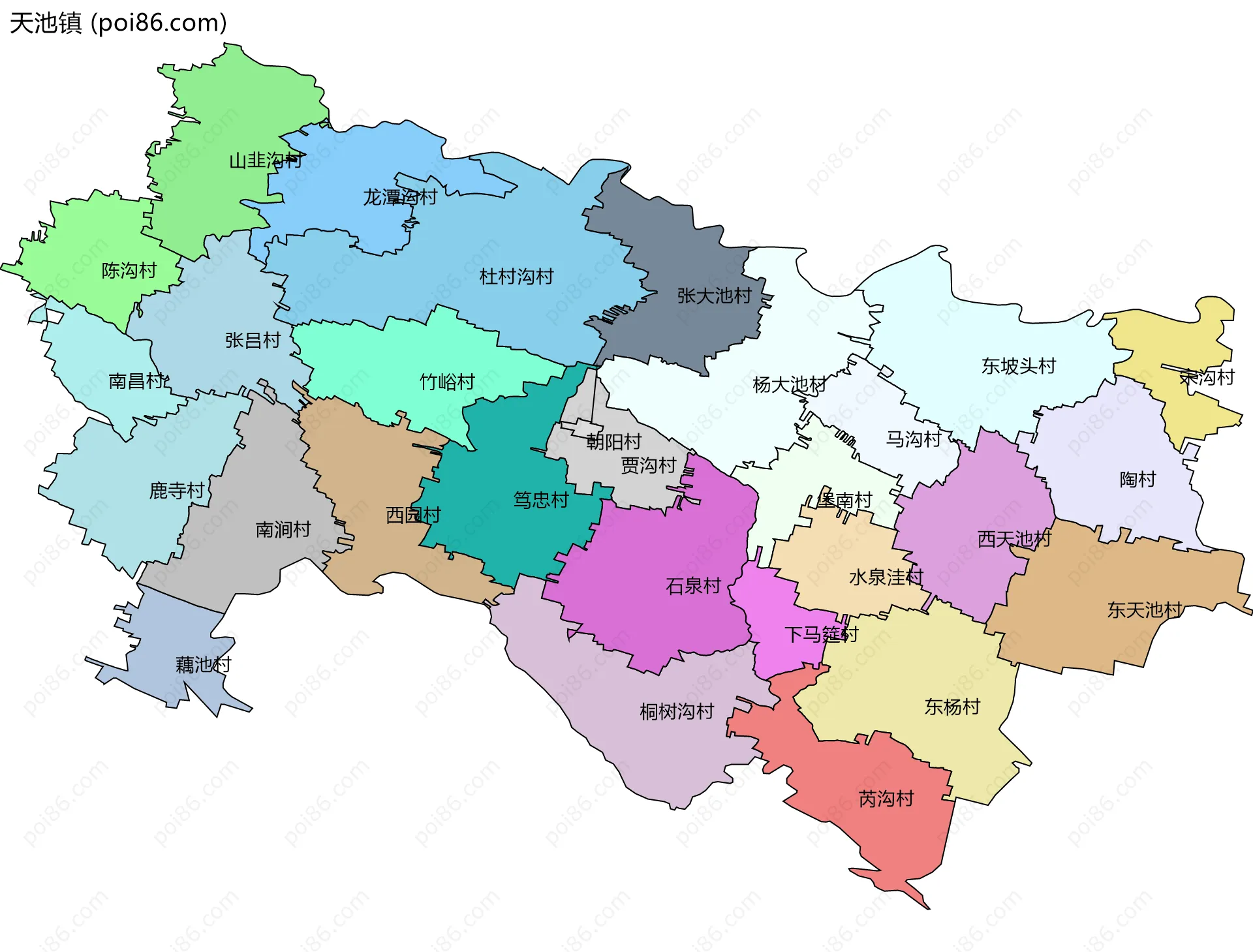 天池镇边界地图(五级行政区划)