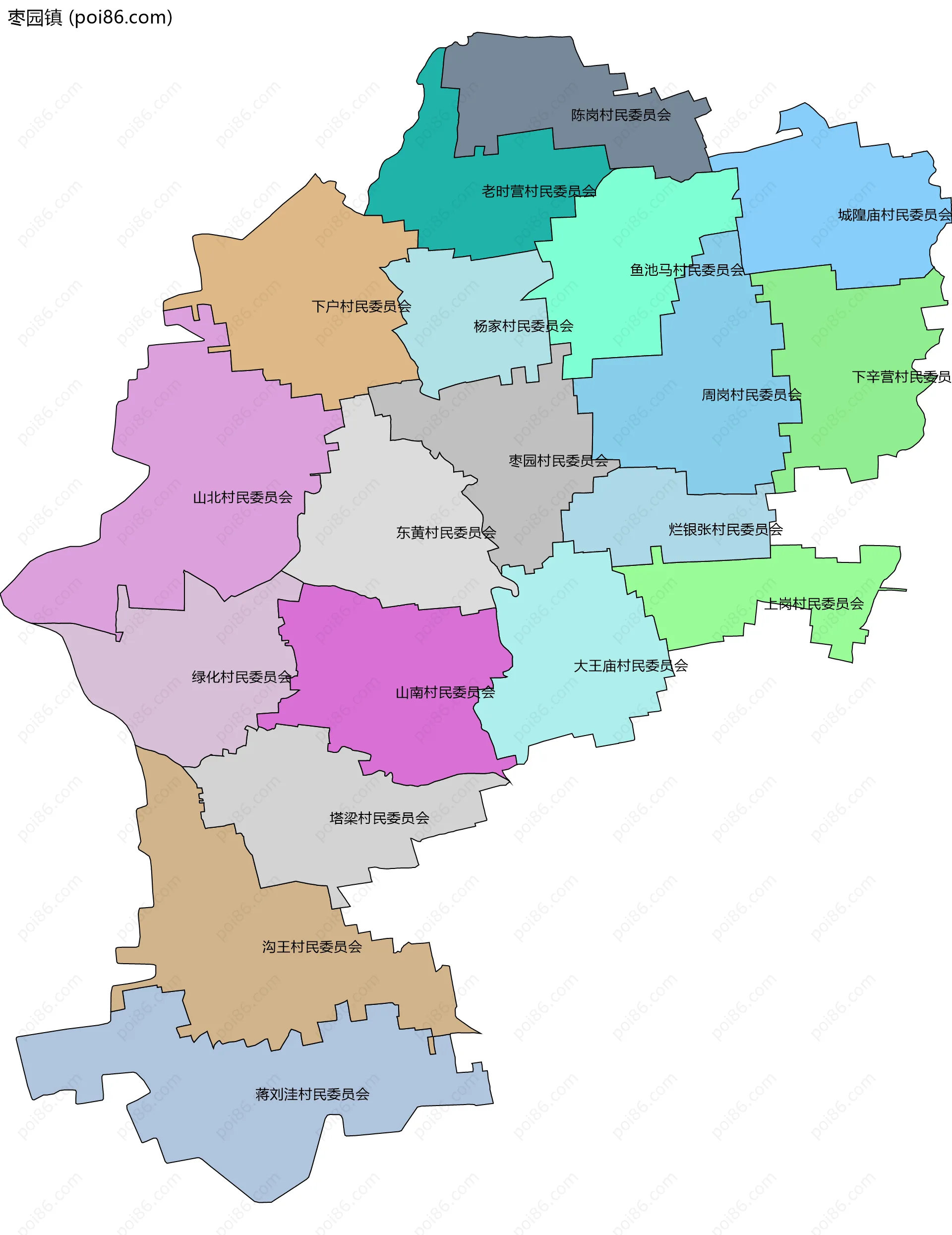 枣园镇边界地图(五级行政区划)