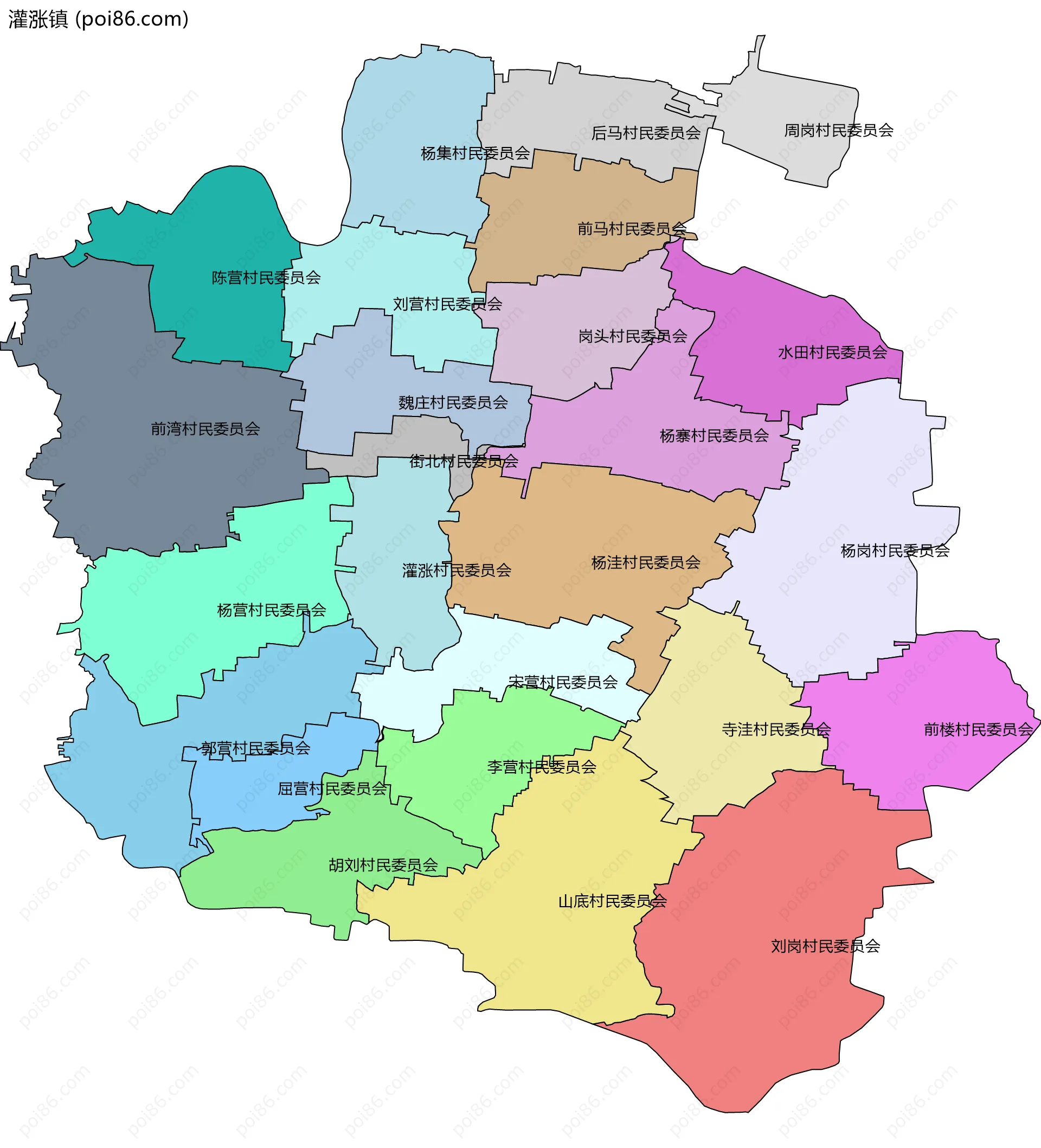 灌涨镇边界地图(五级行政区划)