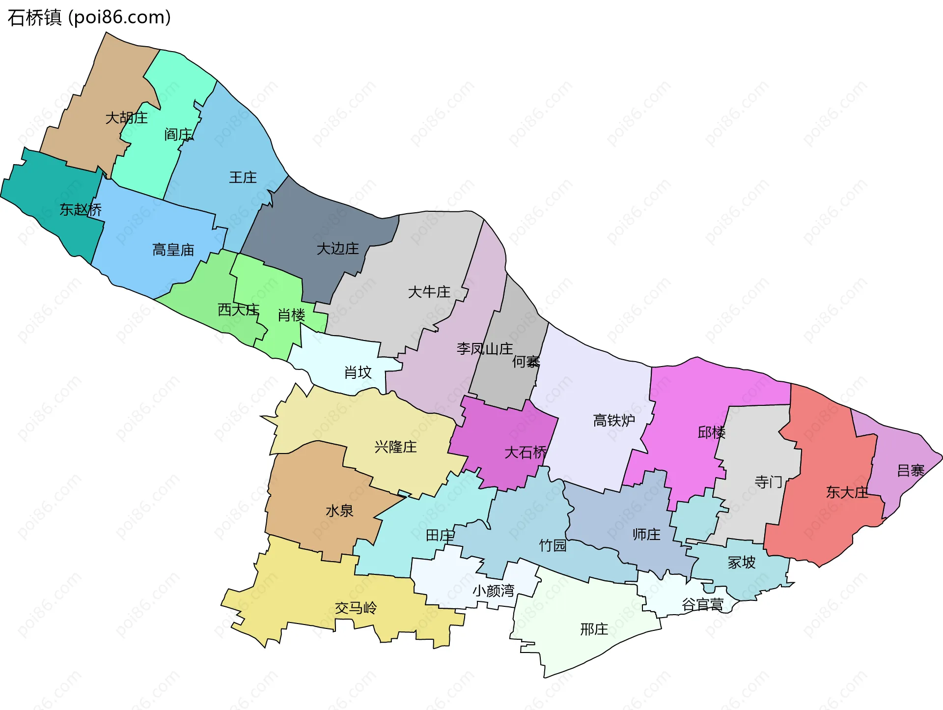 石桥镇边界地图(五级行政区划)