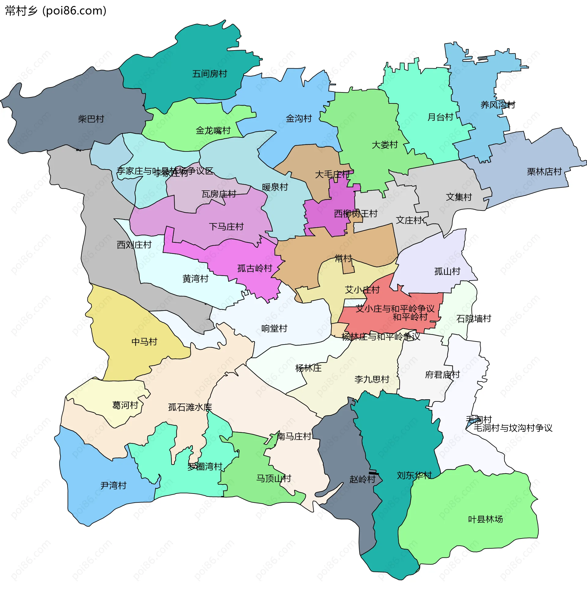 常村乡边界地图(五级行政区划)