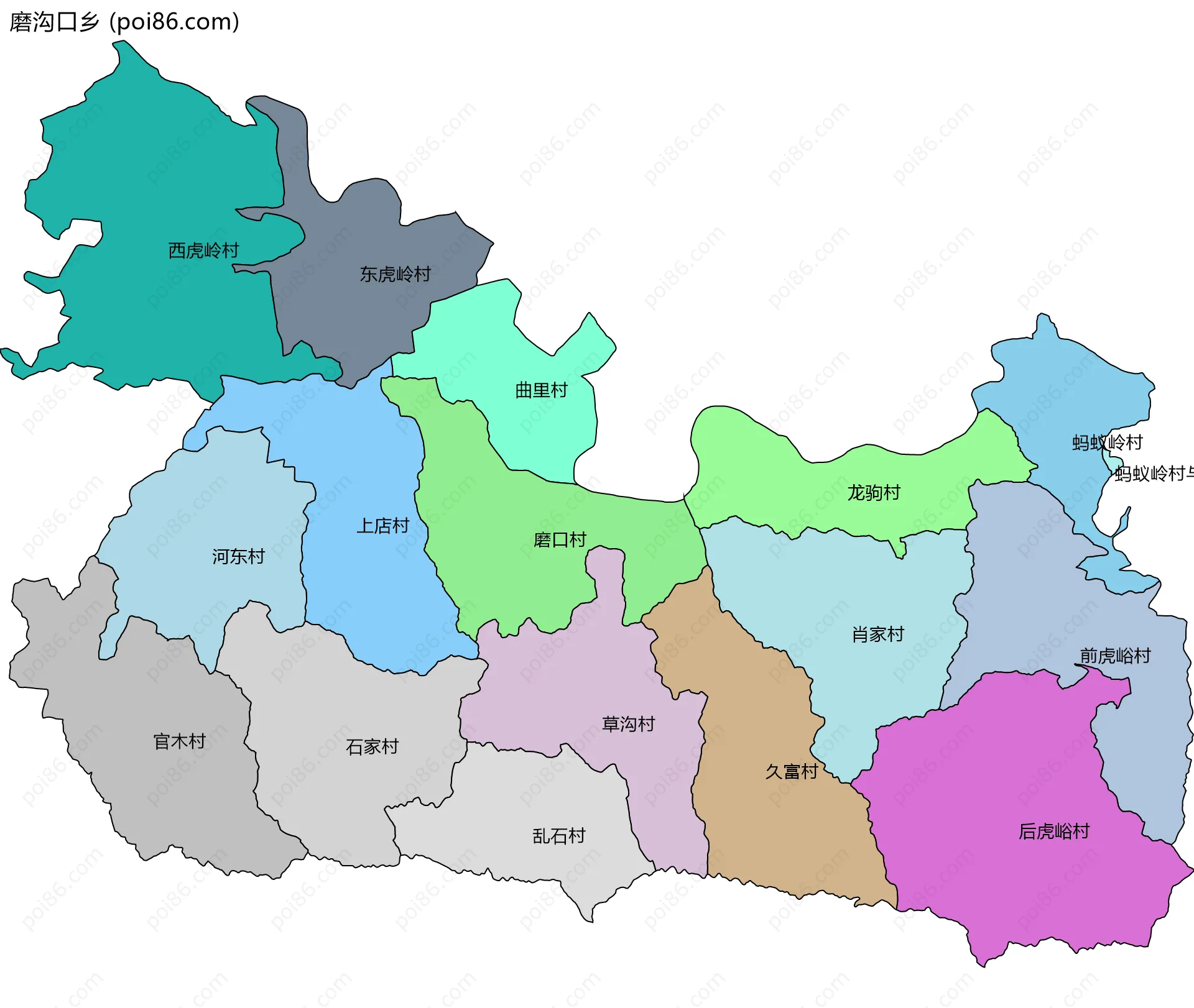 磨沟口乡边界地图(五级行政区划)