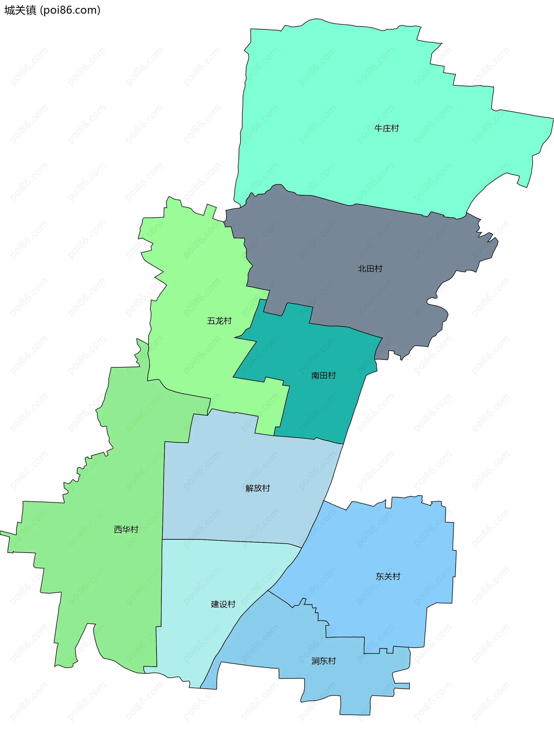 城关镇边界地图(五级行政区划)