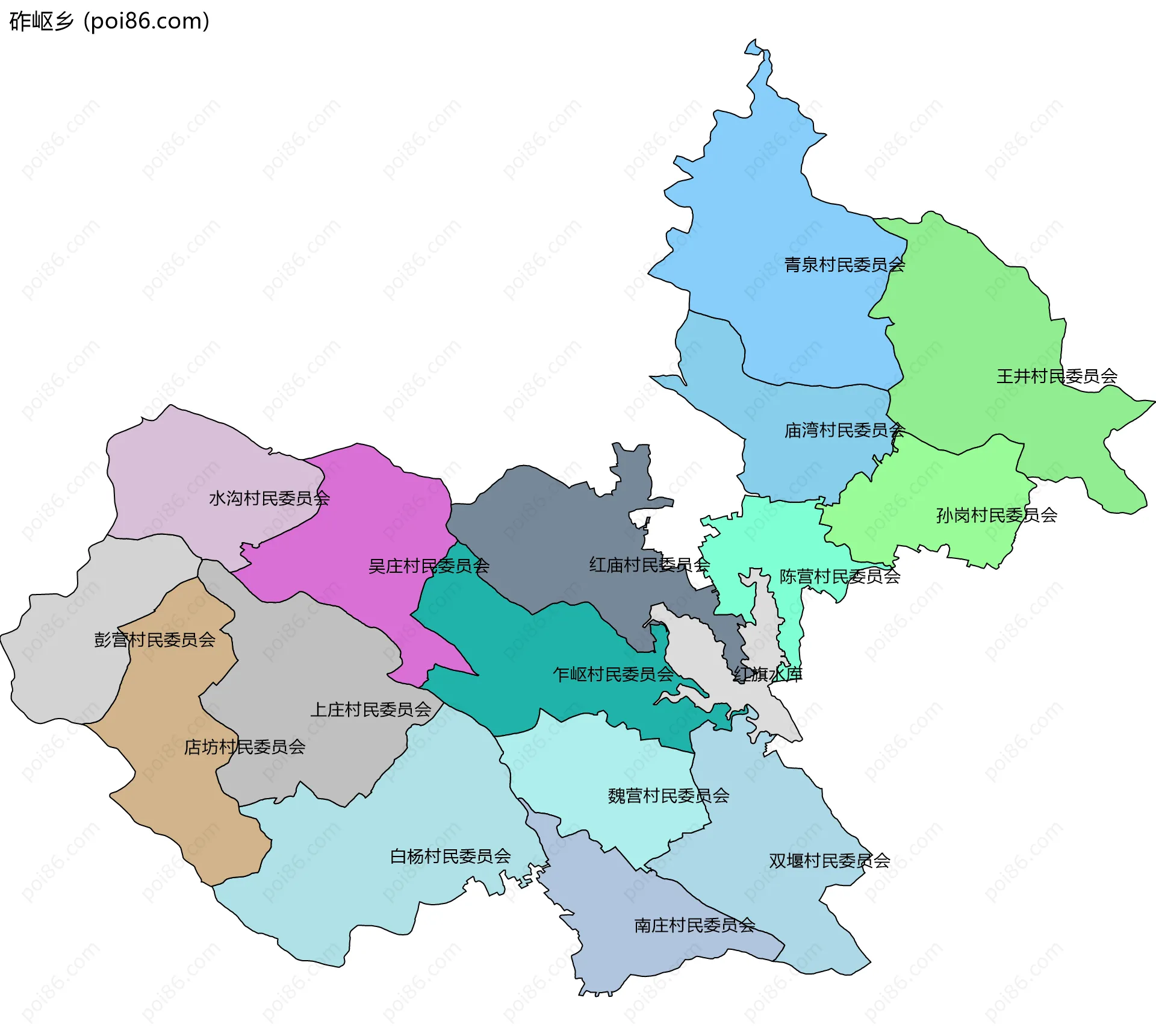 砟岖乡边界地图(五级行政区划)