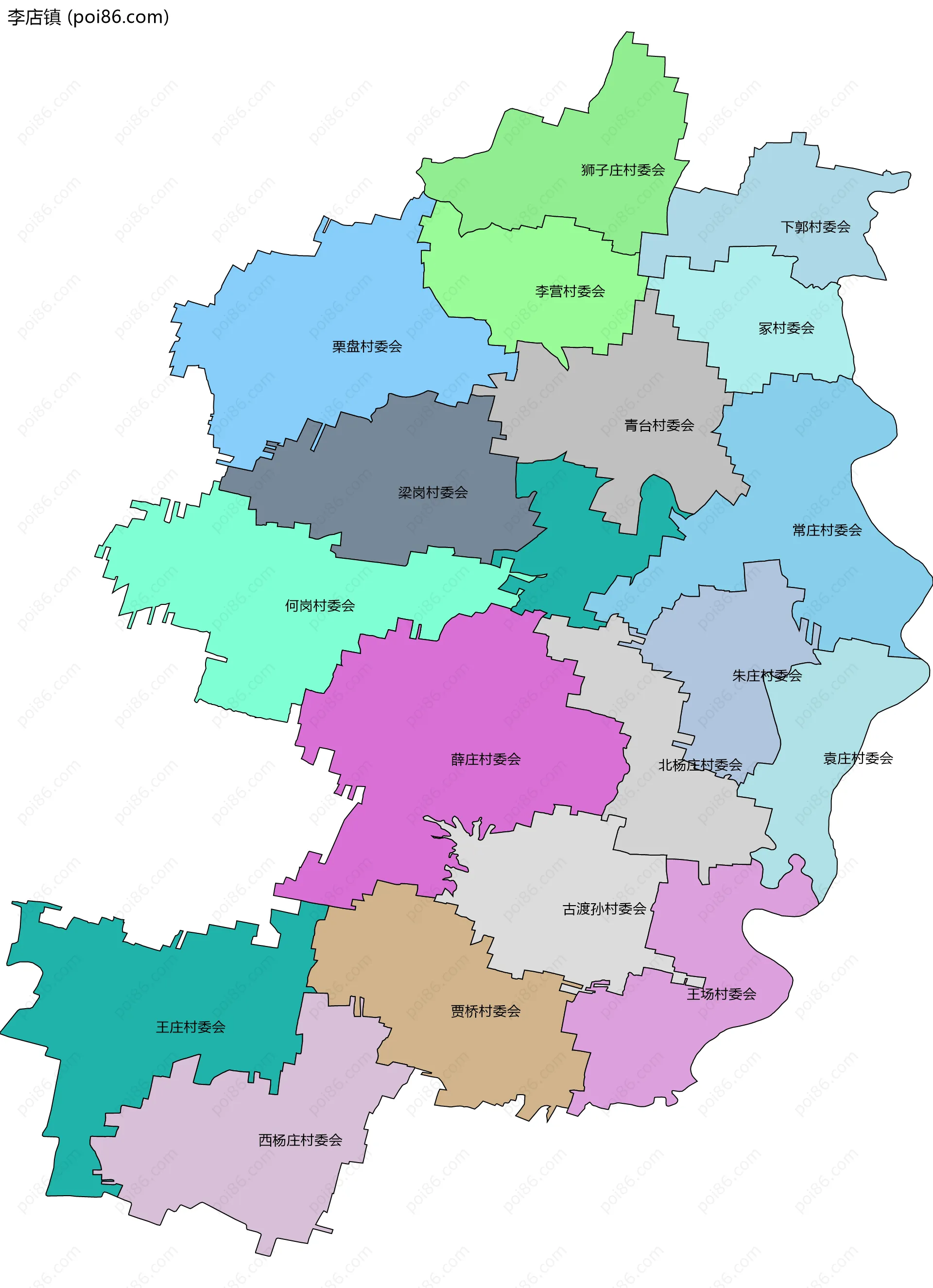 李店镇边界地图(五级行政区划)