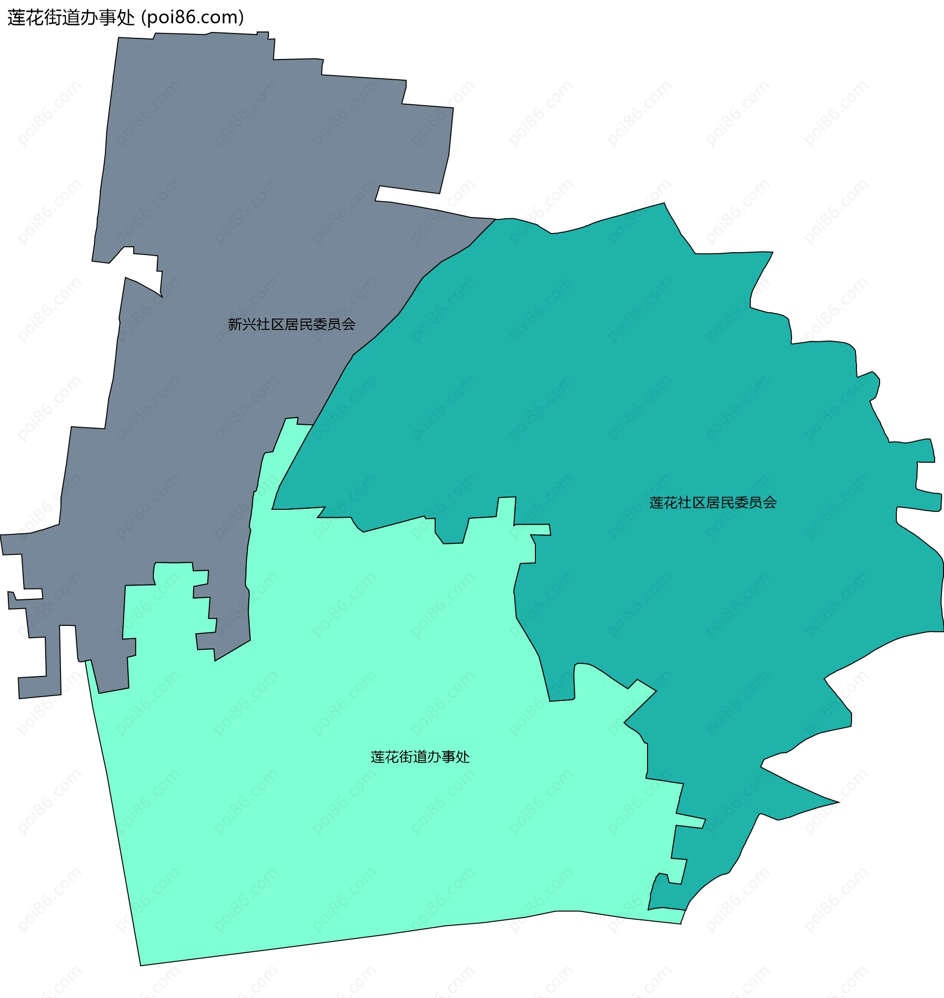 莲花街道办事处边界地图(五级行政区划)