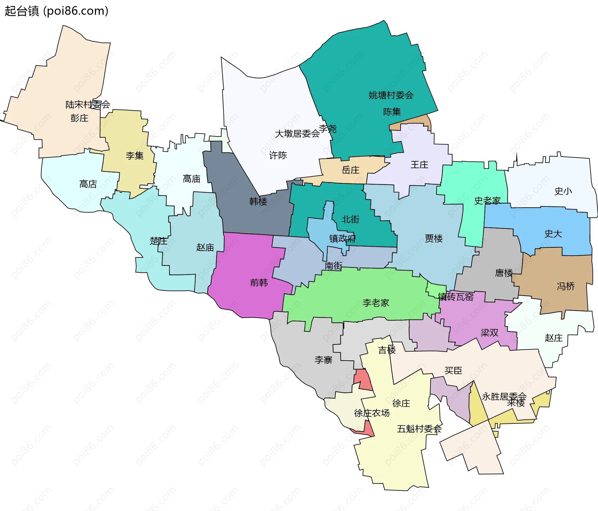 起台镇边界地图(五级行政区划)