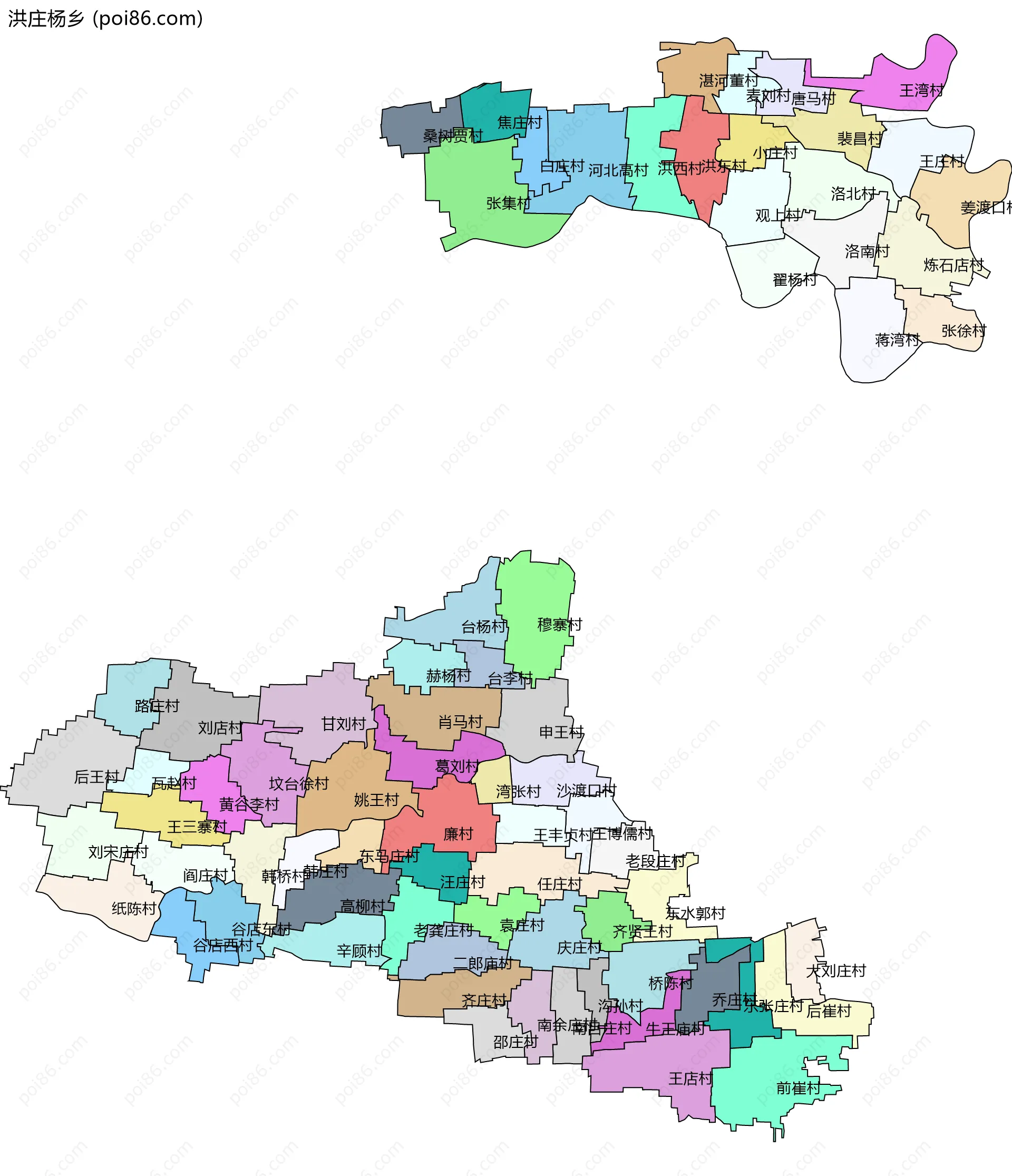 洪庄杨乡边界地图(五级行政区划)