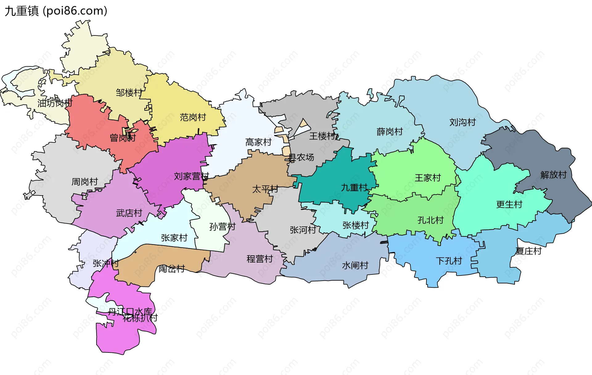 九重镇边界地图(五级行政区划)