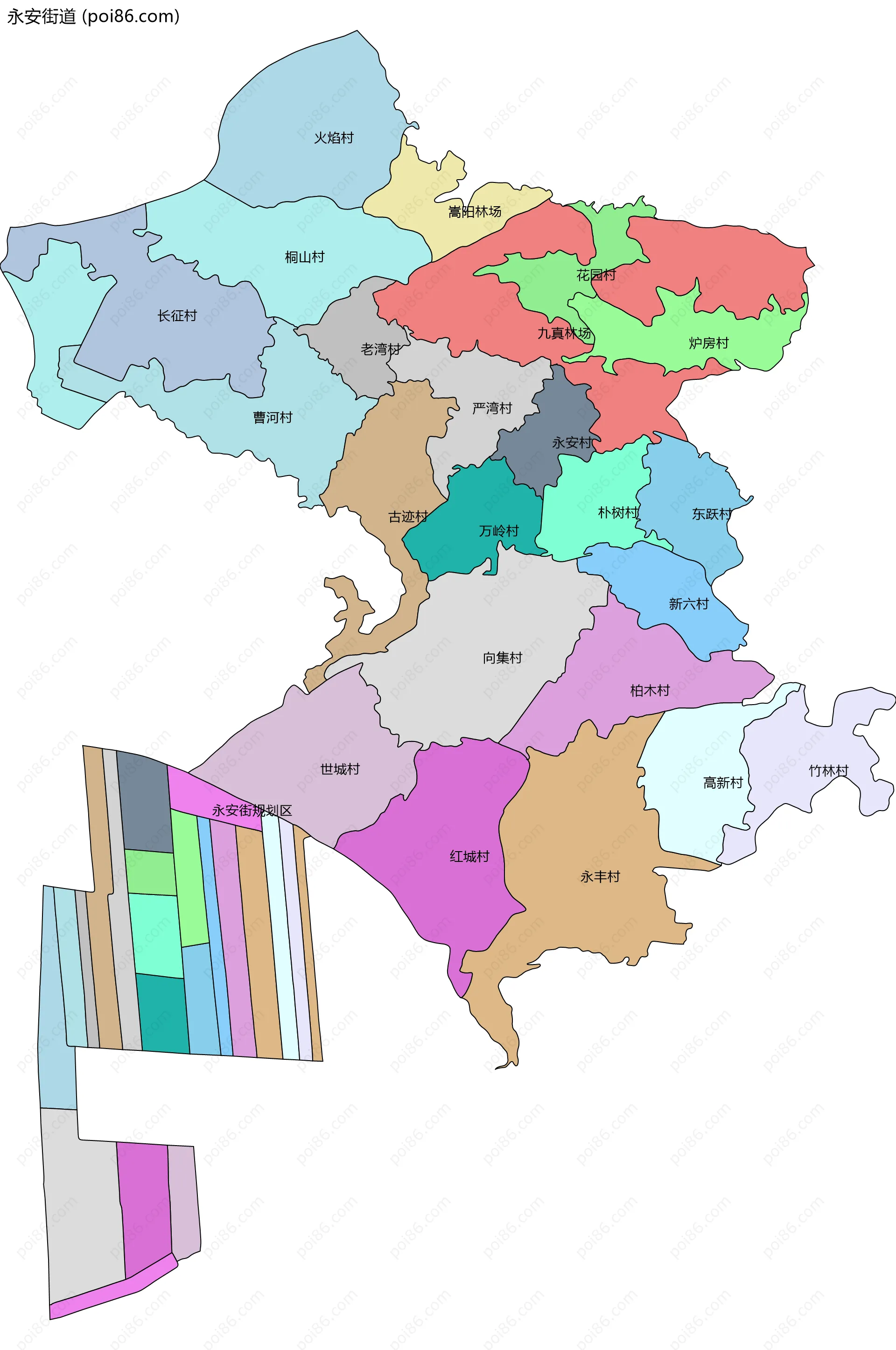 永安街道边界地图(五级行政区划)