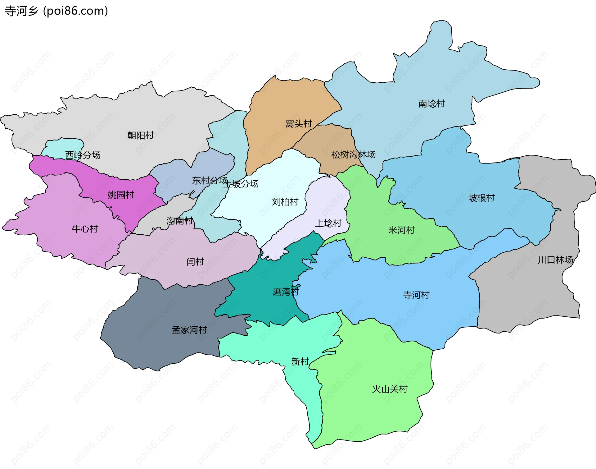 寺河乡边界地图(五级行政区划)