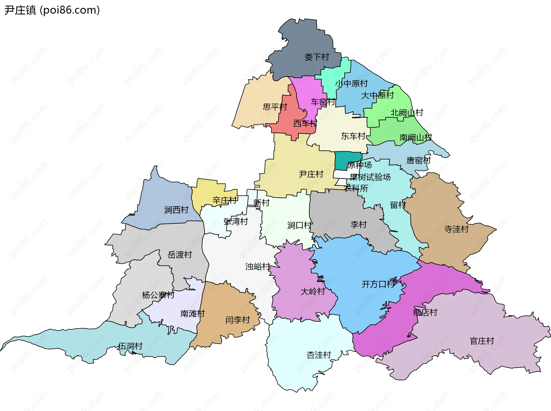 尹庄镇边界地图(五级行政区划)