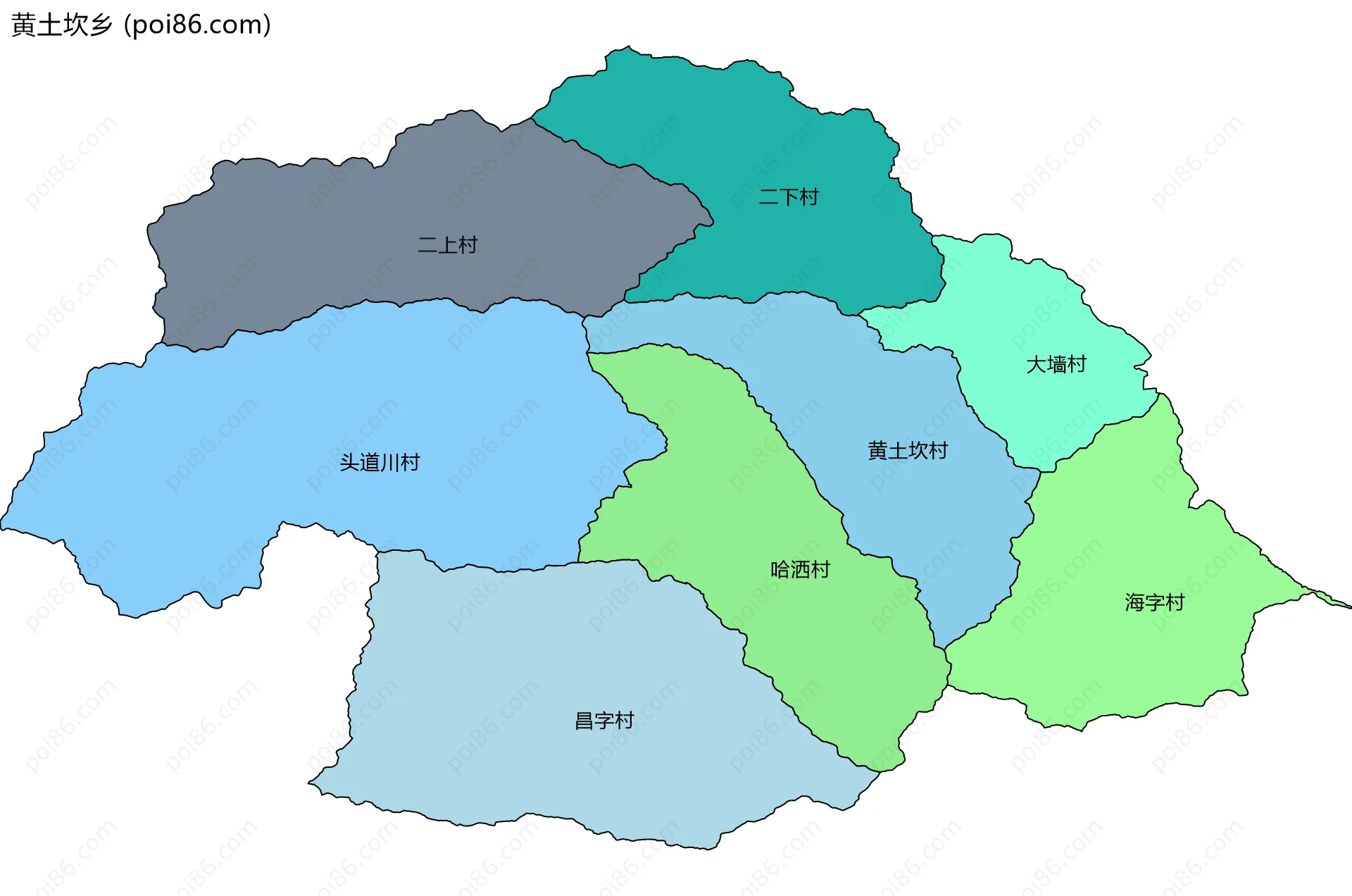 黄土坎乡边界地图(五级行政区划)