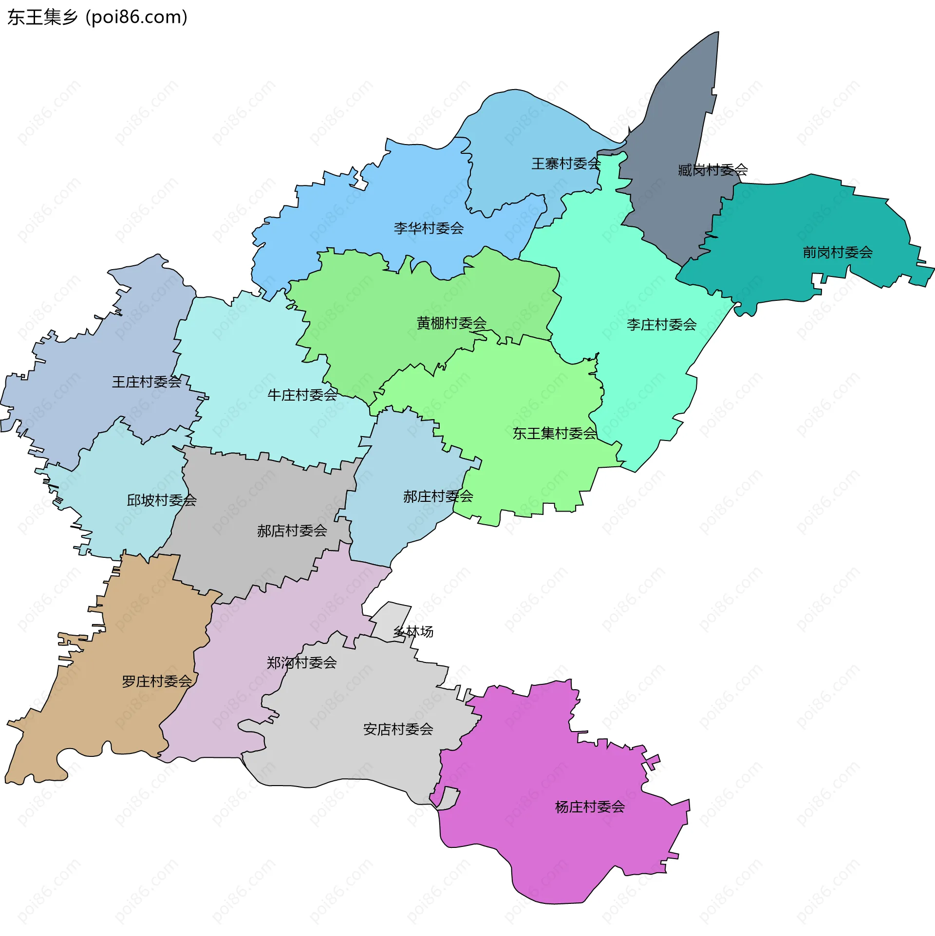 东王集乡边界地图(五级行政区划)