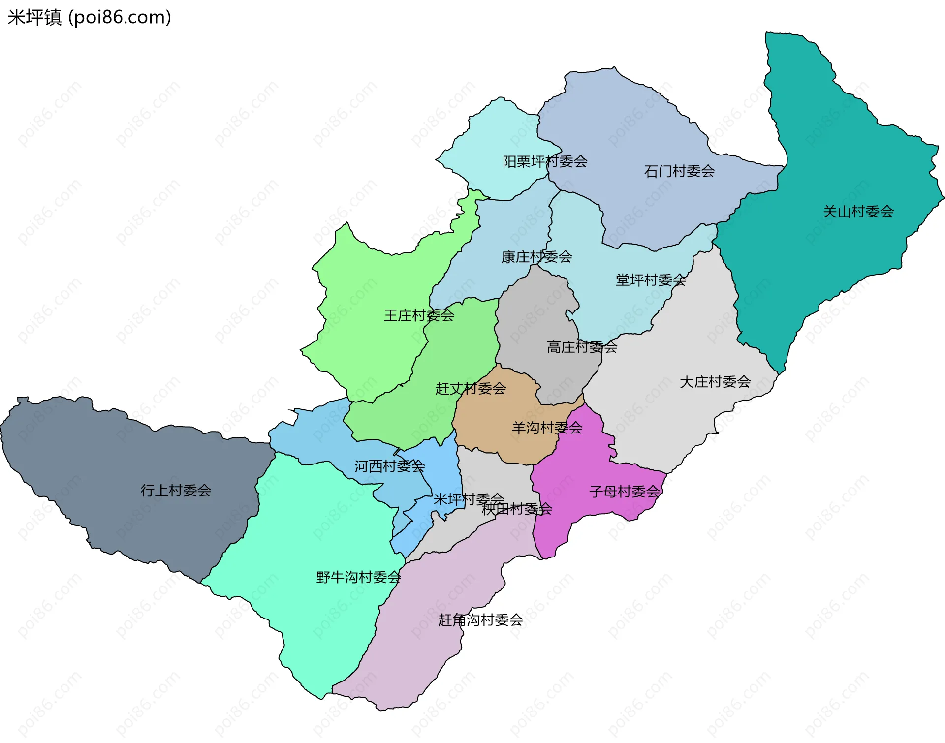 米坪镇边界地图(五级行政区划)