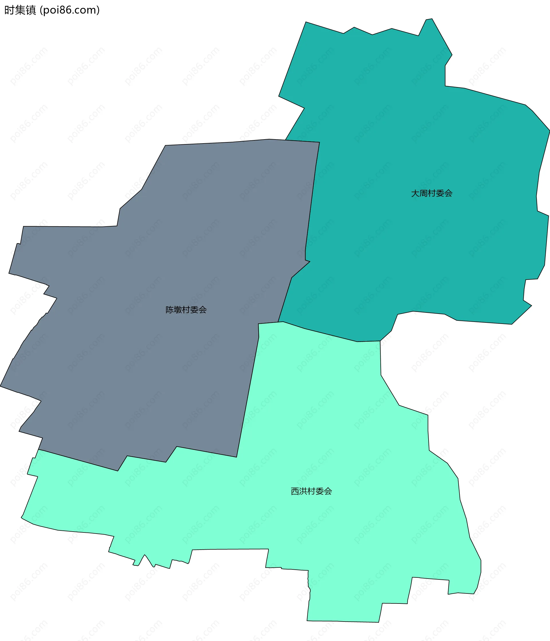 时集镇边界地图(五级行政区划)