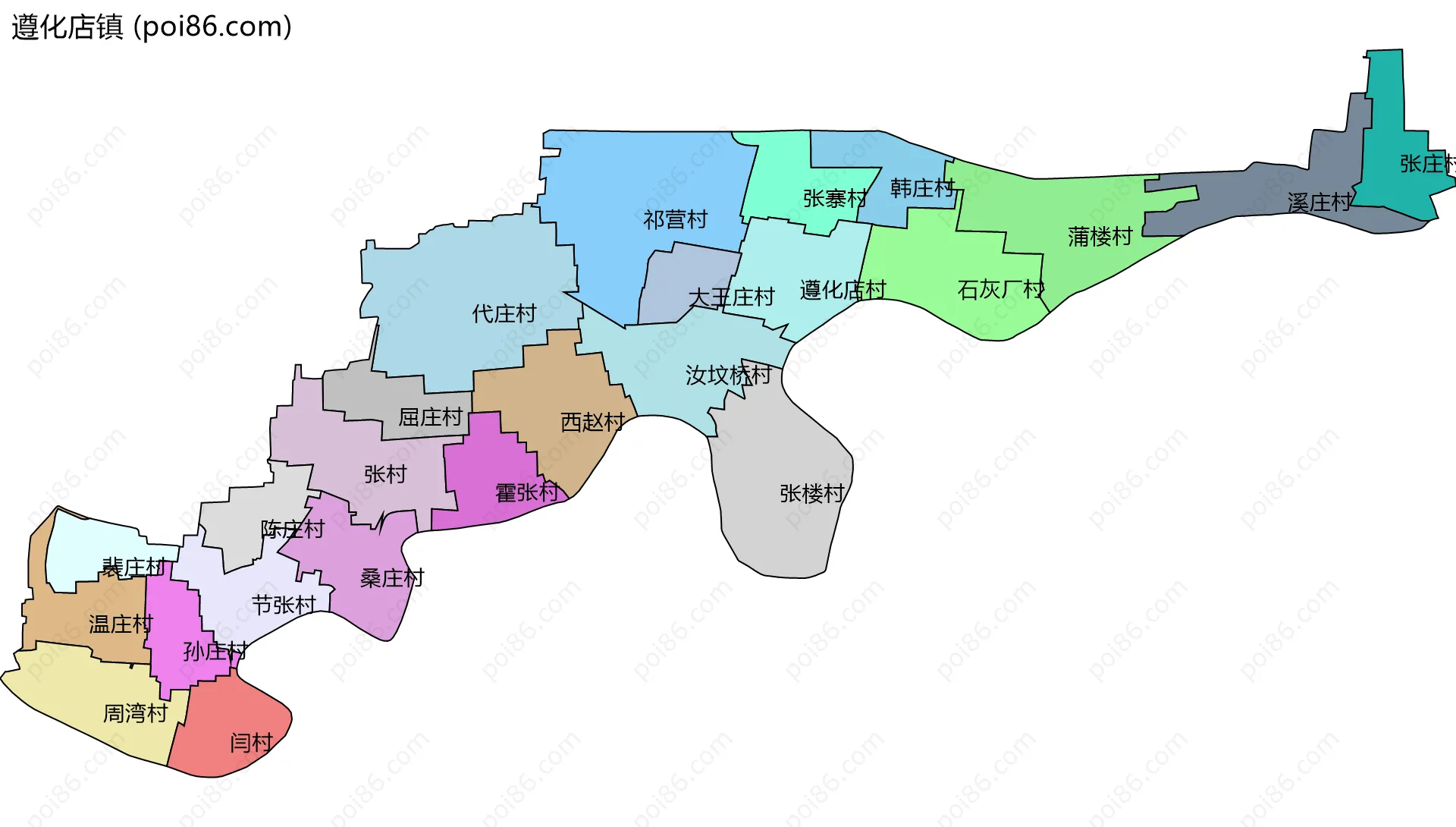 遵化店镇边界地图(五级行政区划)