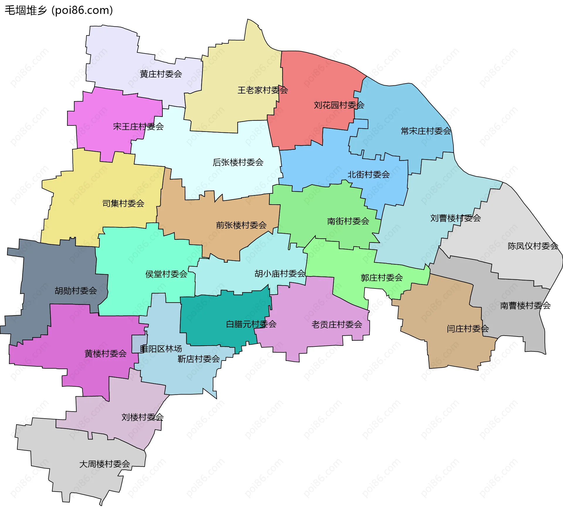 毛堌堆乡边界地图(五级行政区划)