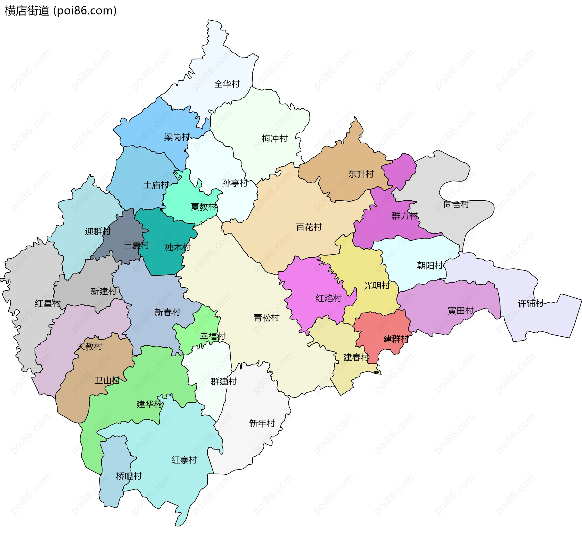 横店街道边界地图(五级行政区划)