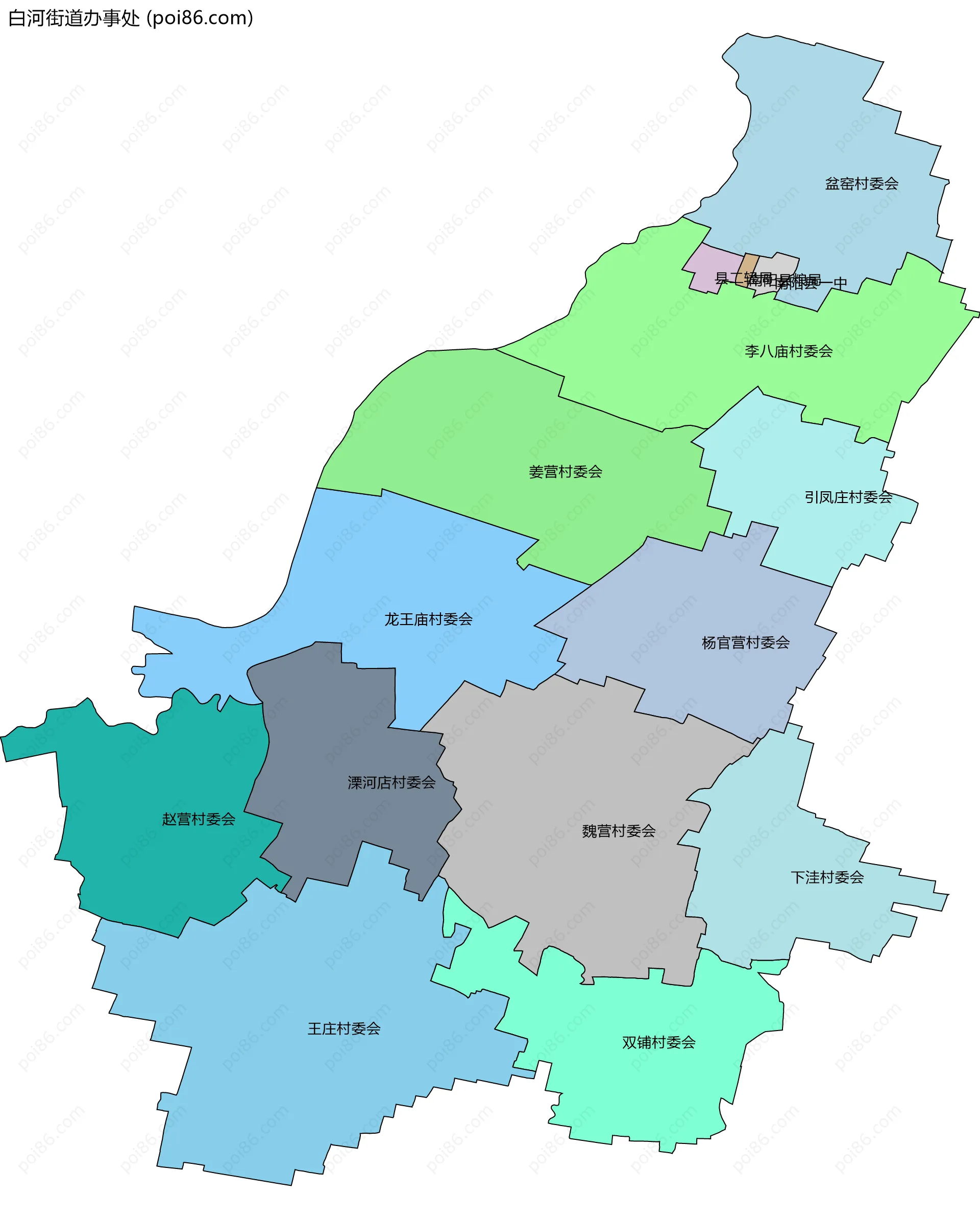 白河街道办事处边界地图(五级行政区划)