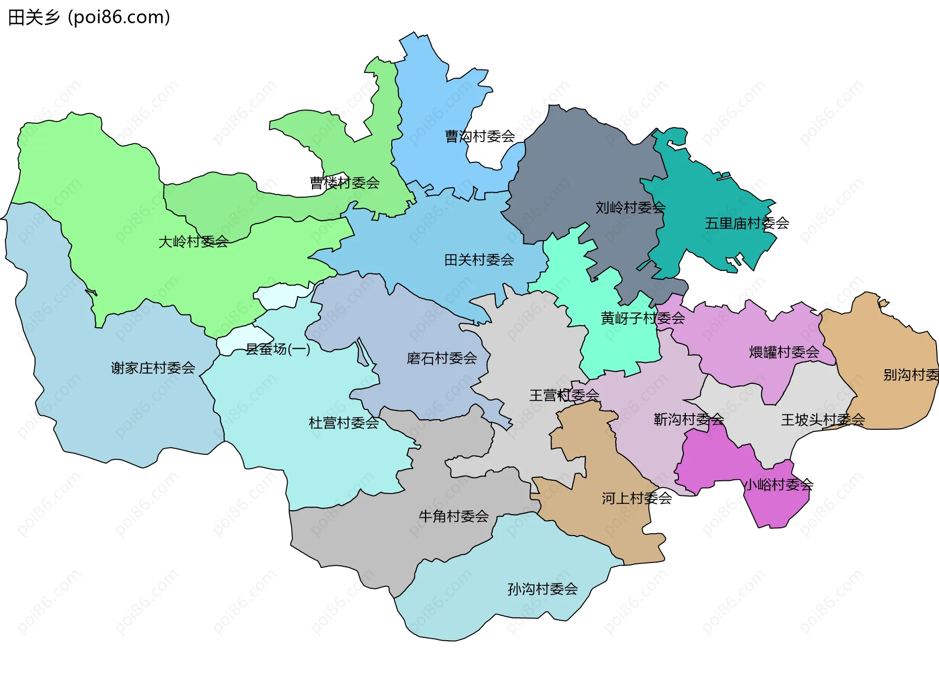 田关乡边界地图(五级行政区划)