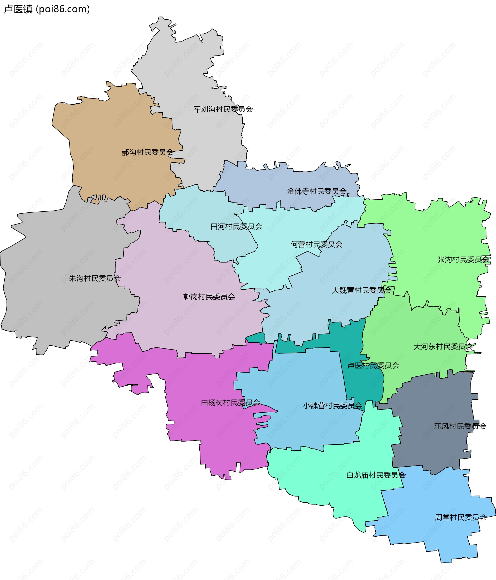 卢医镇边界地图(五级行政区划)