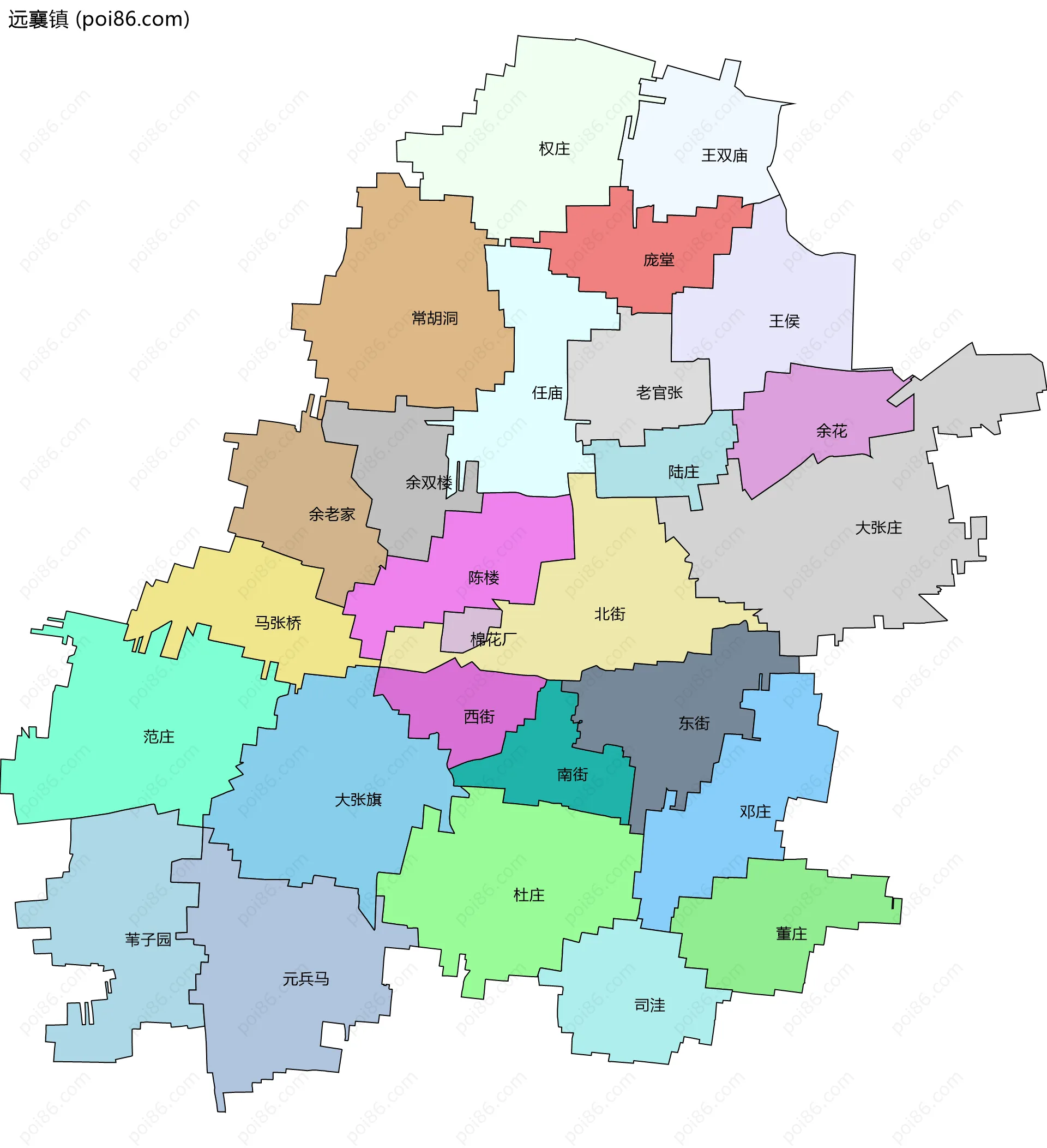 远襄镇边界地图(五级行政区划)