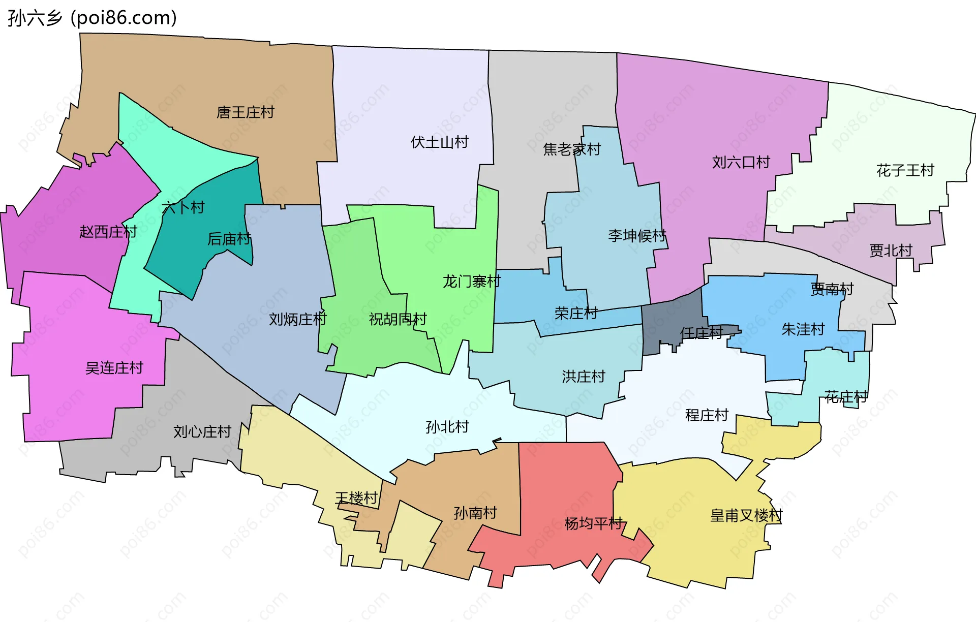 孙六乡边界地图(五级行政区划)