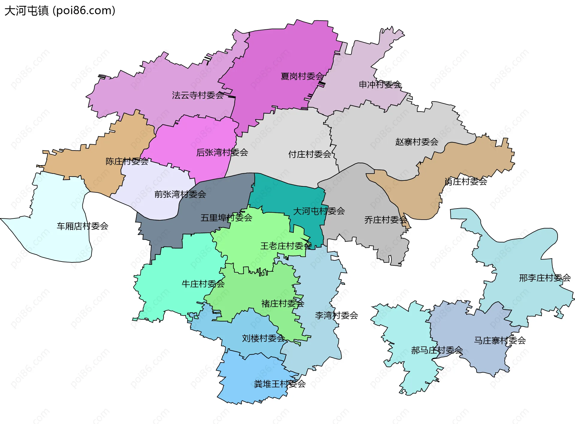大河屯镇边界地图(五级行政区划)
