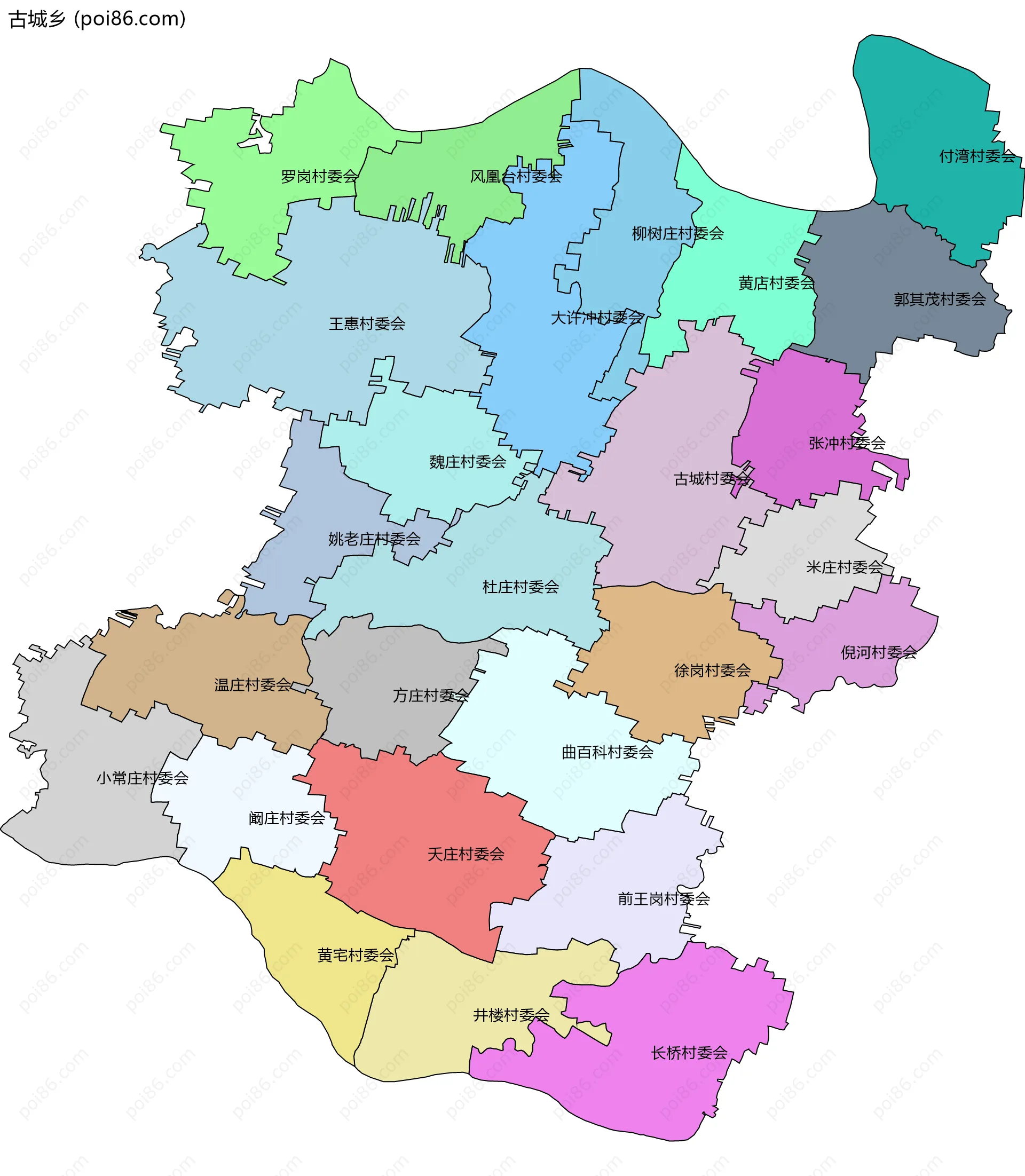 古城乡边界地图(五级行政区划)