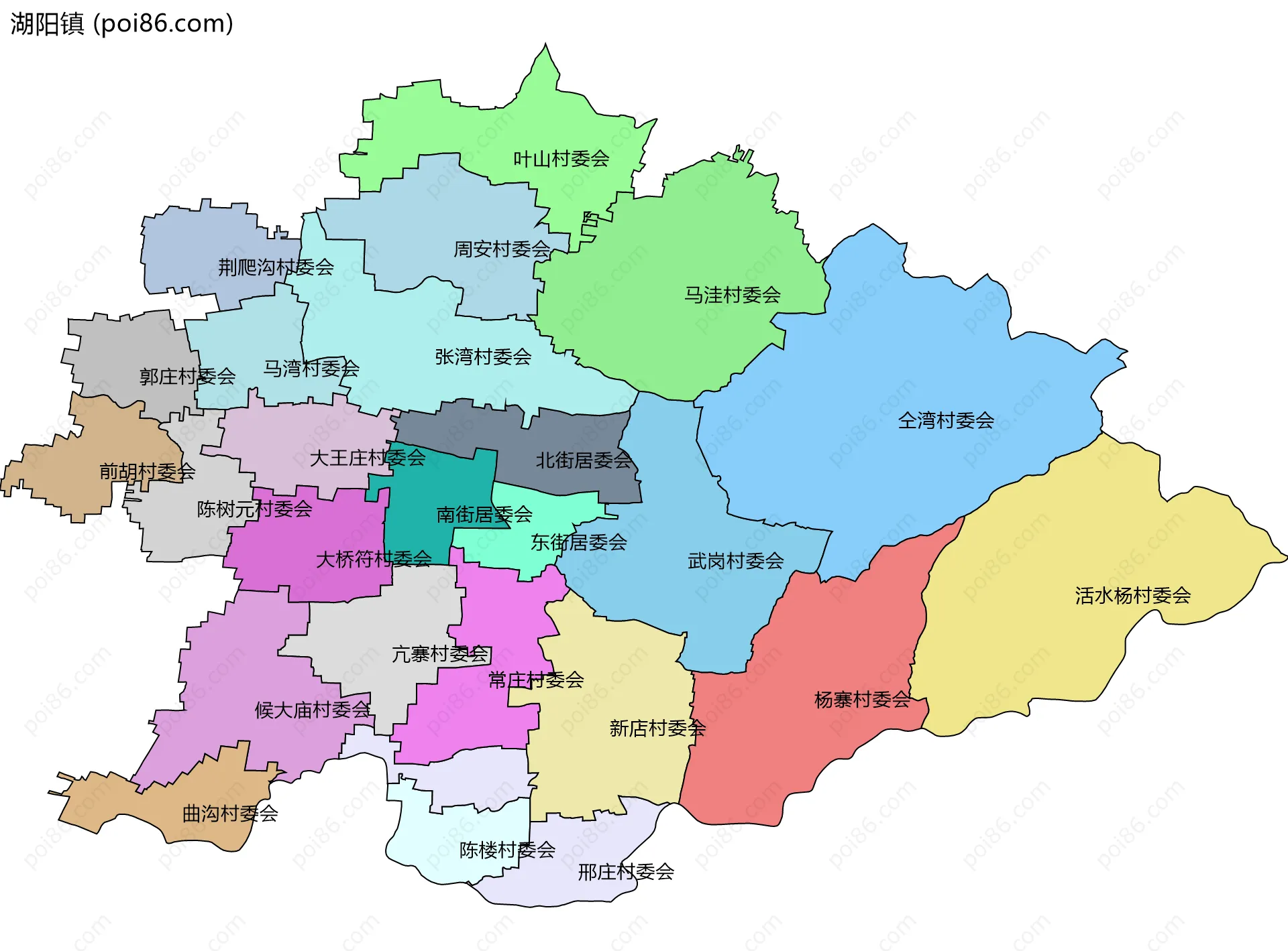 湖阳镇边界地图(五级行政区划)