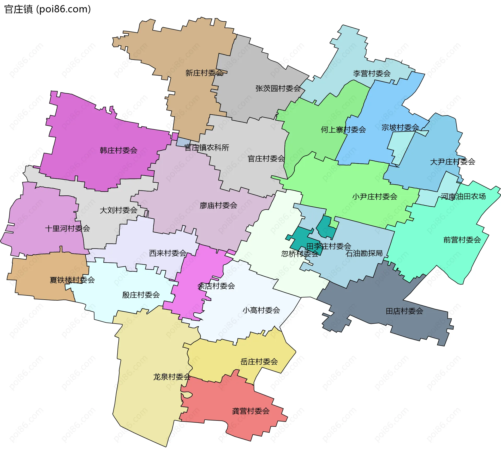 官庄镇边界地图(五级行政区划)