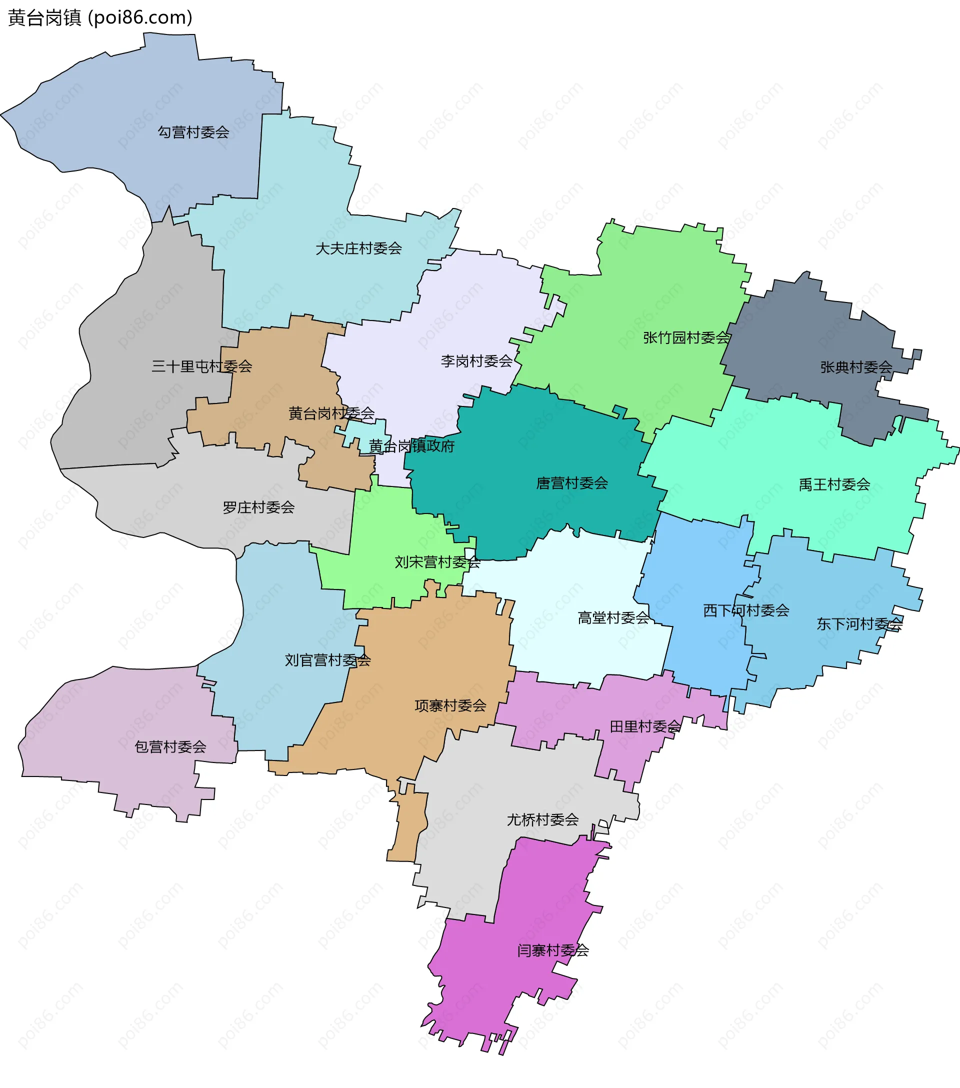 黄台岗镇边界地图(五级行政区划)