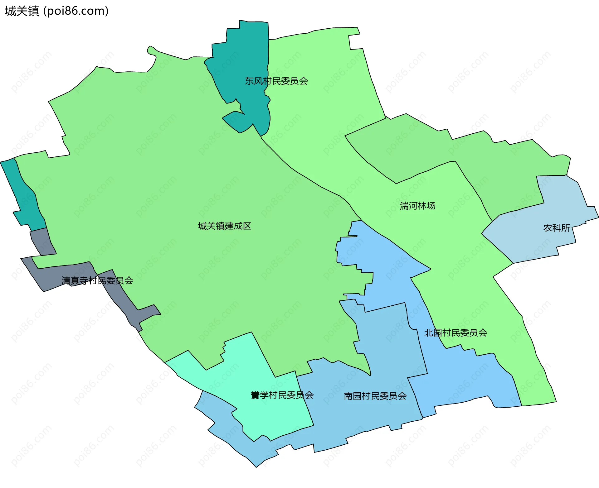 城关镇边界地图(五级行政区划)
