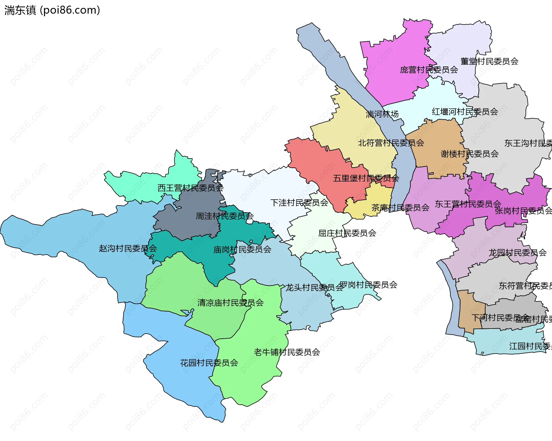 湍东镇边界地图(五级行政区划)