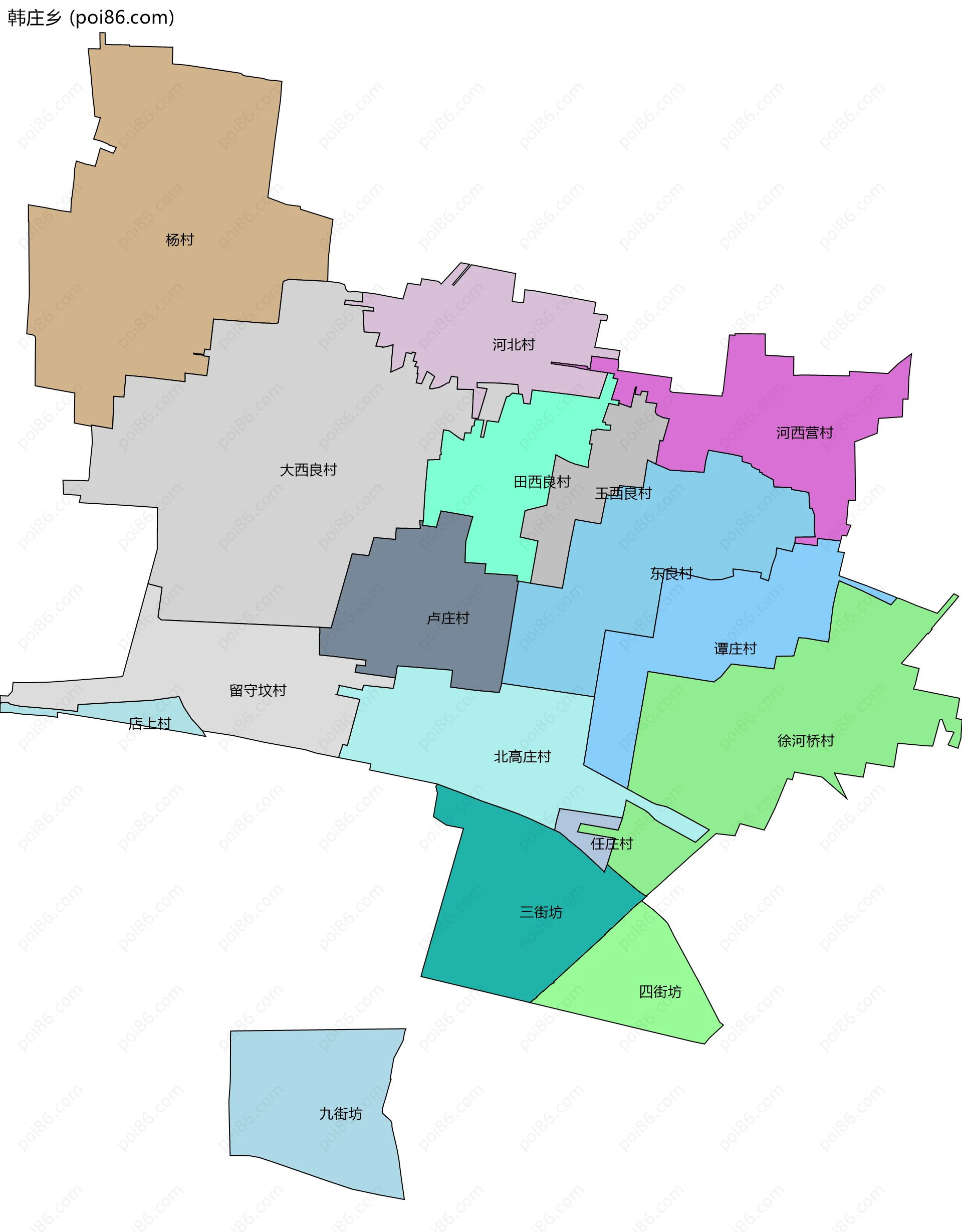 韩庄乡边界地图(五级行政区划)
