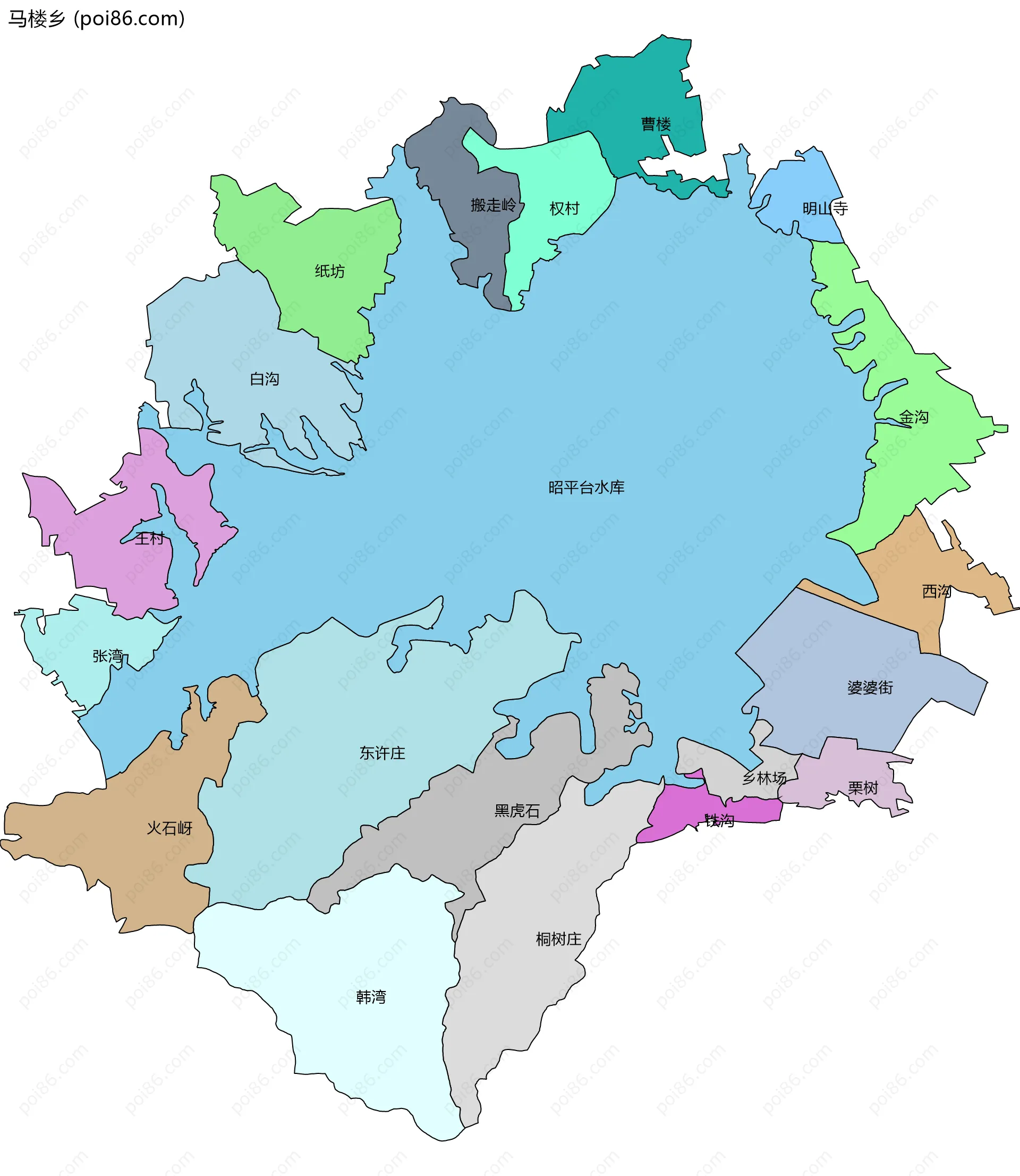 马楼乡边界地图(五级行政区划)