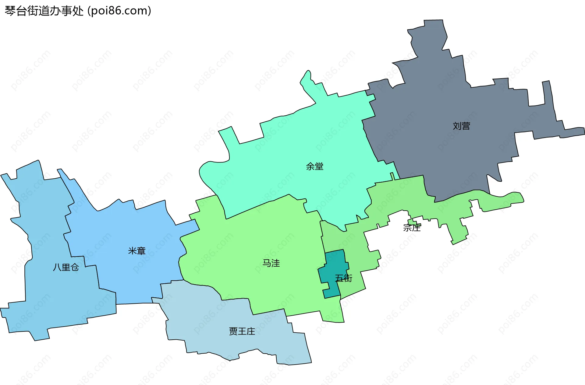 琴台街道办事处边界地图(五级行政区划)