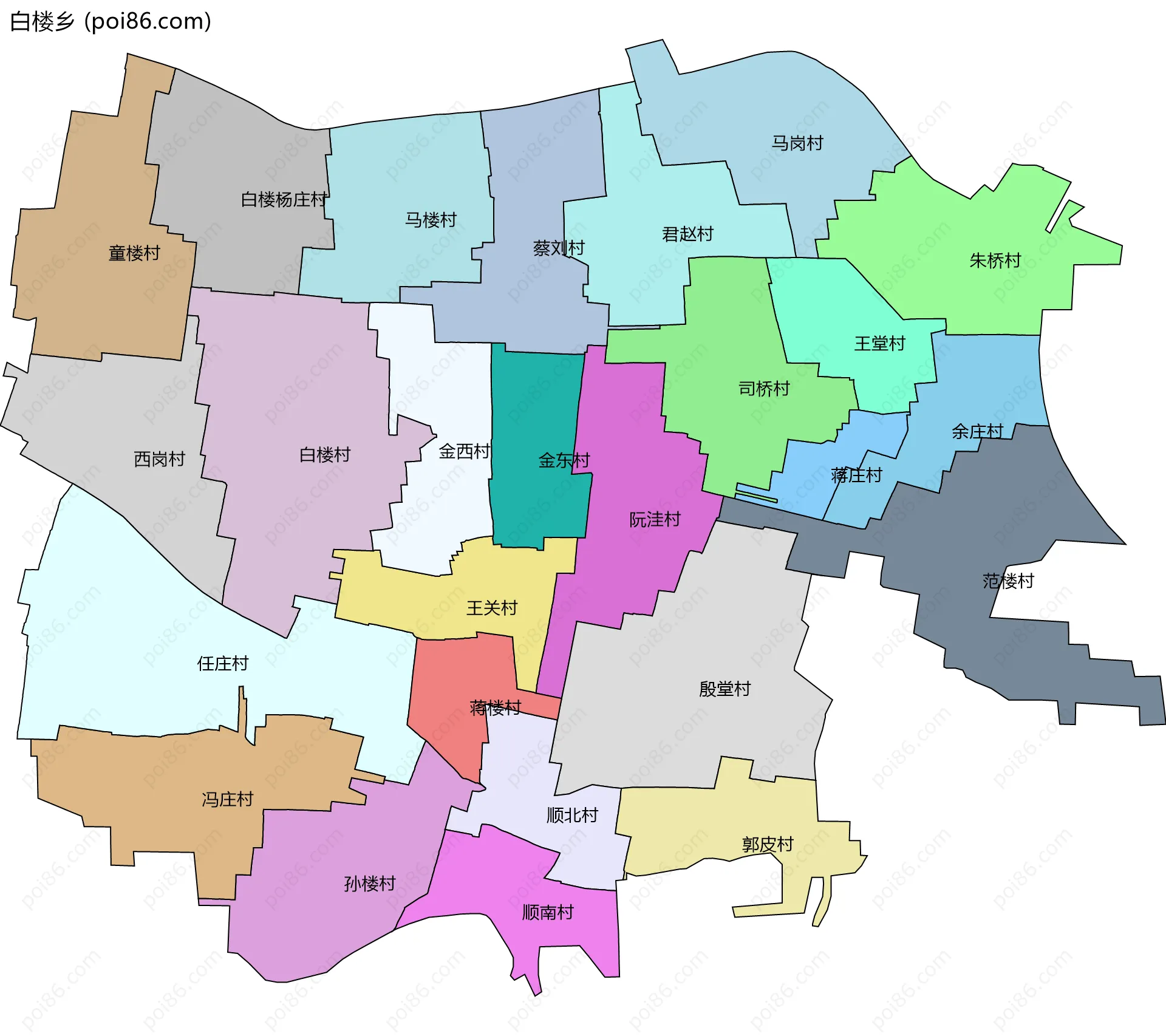 白楼乡边界地图(五级行政区划)