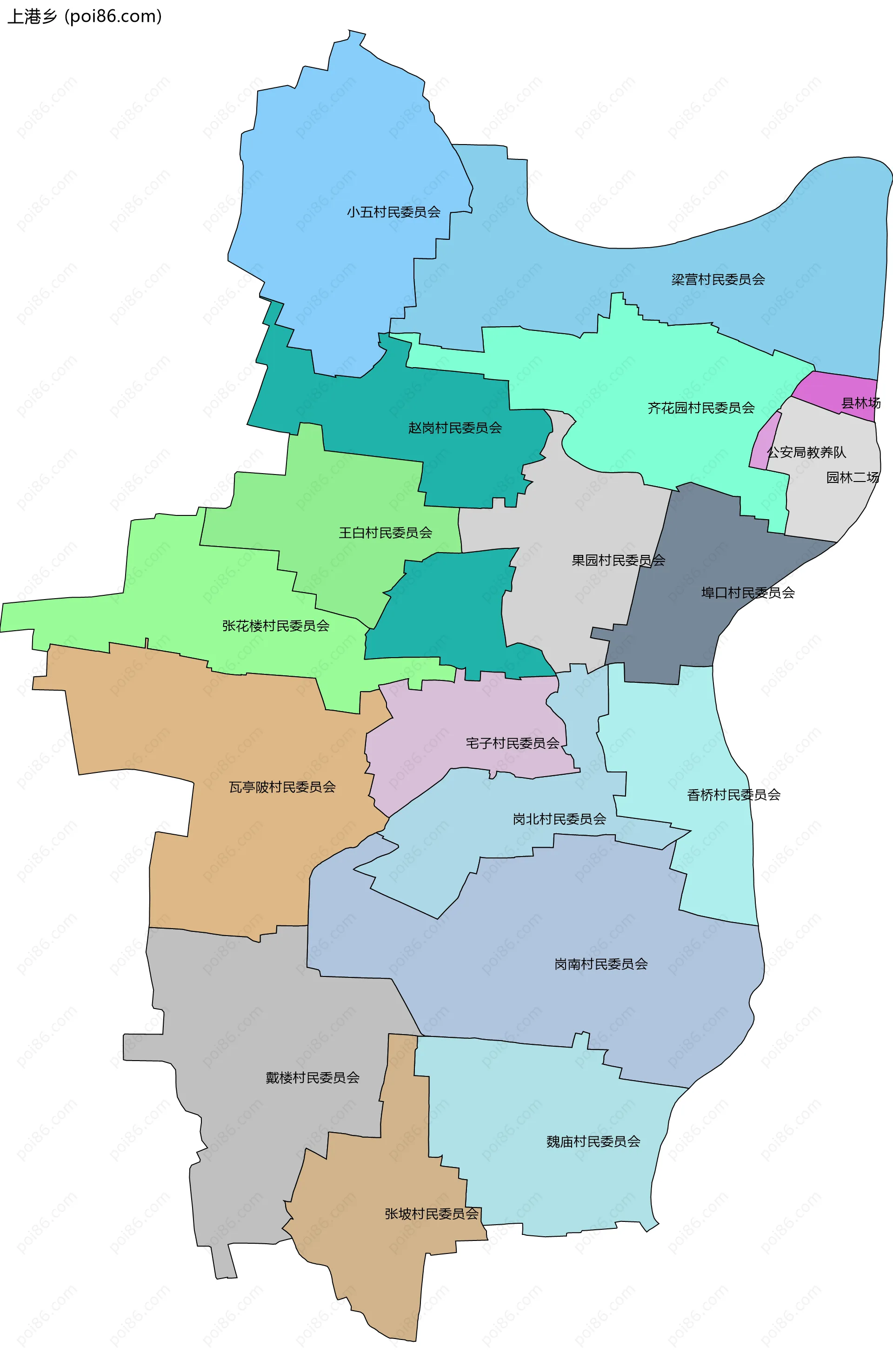 上港乡边界地图(五级行政区划)