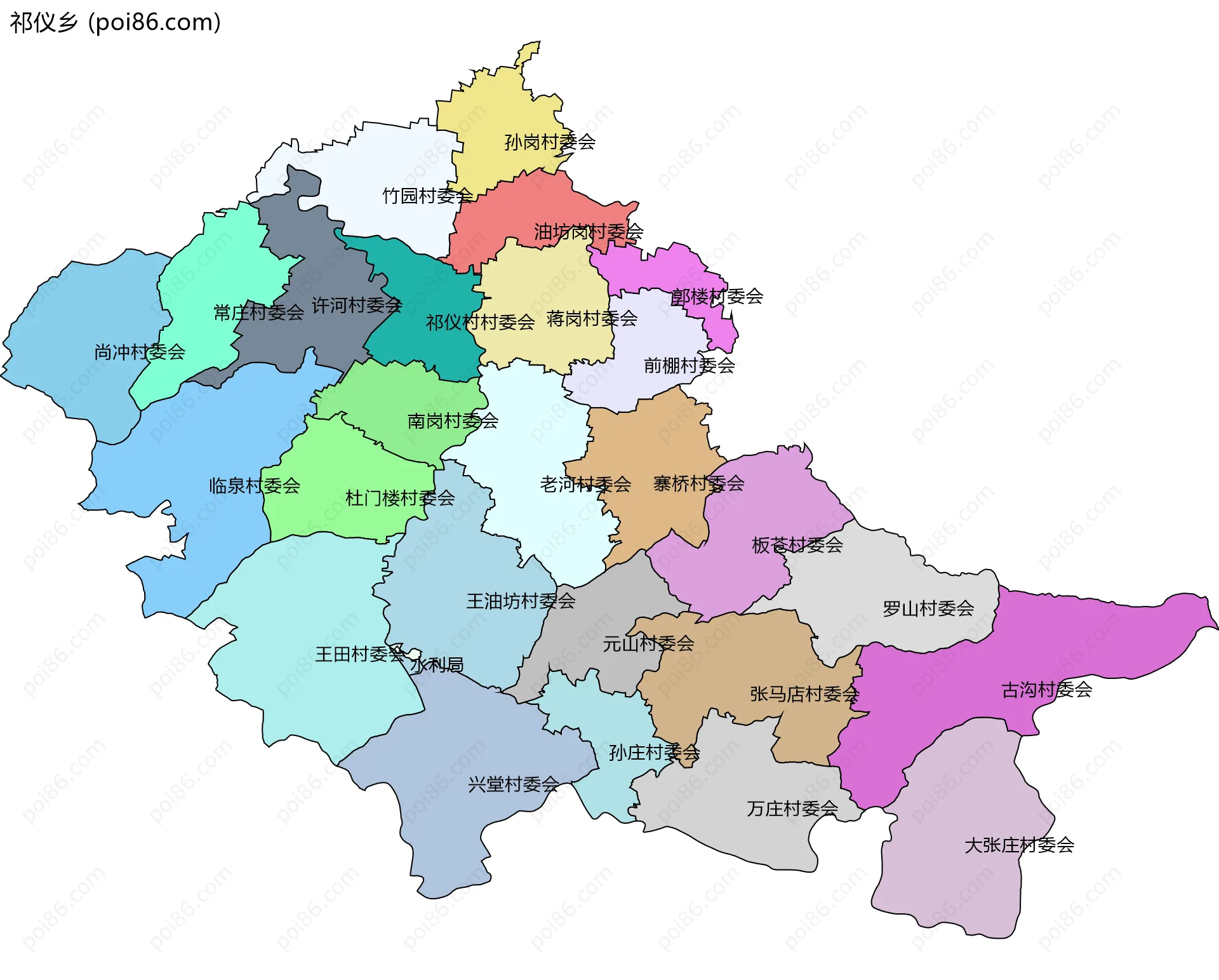 祁仪乡边界地图(五级行政区划)