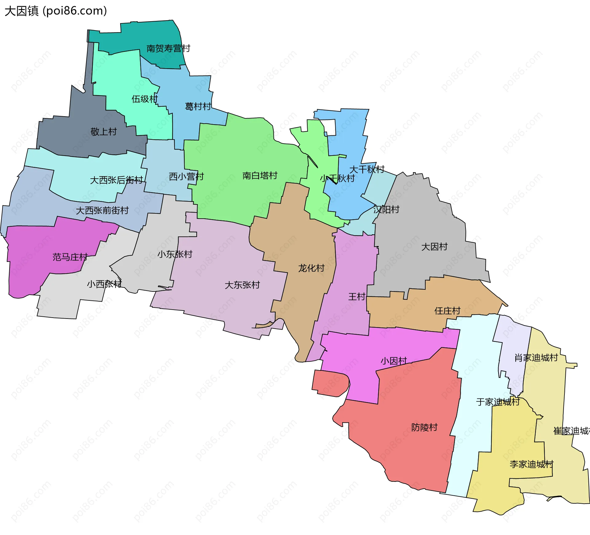 大因镇边界地图(五级行政区划)