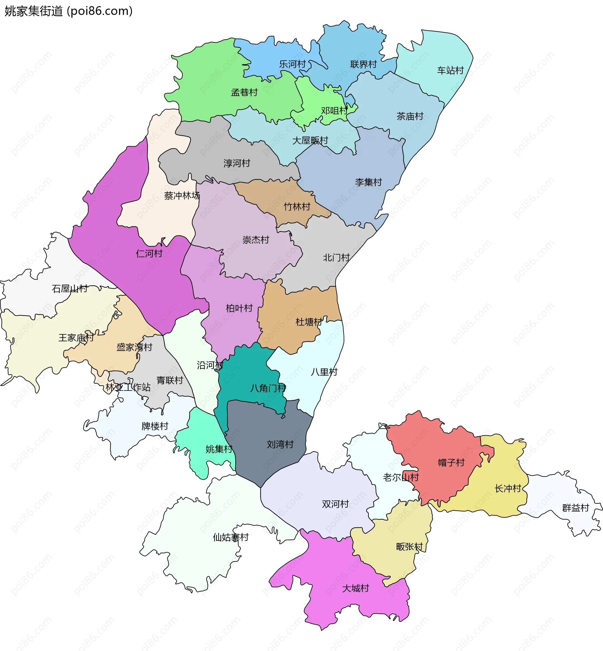 姚家集街道边界地图(五级行政区划)
