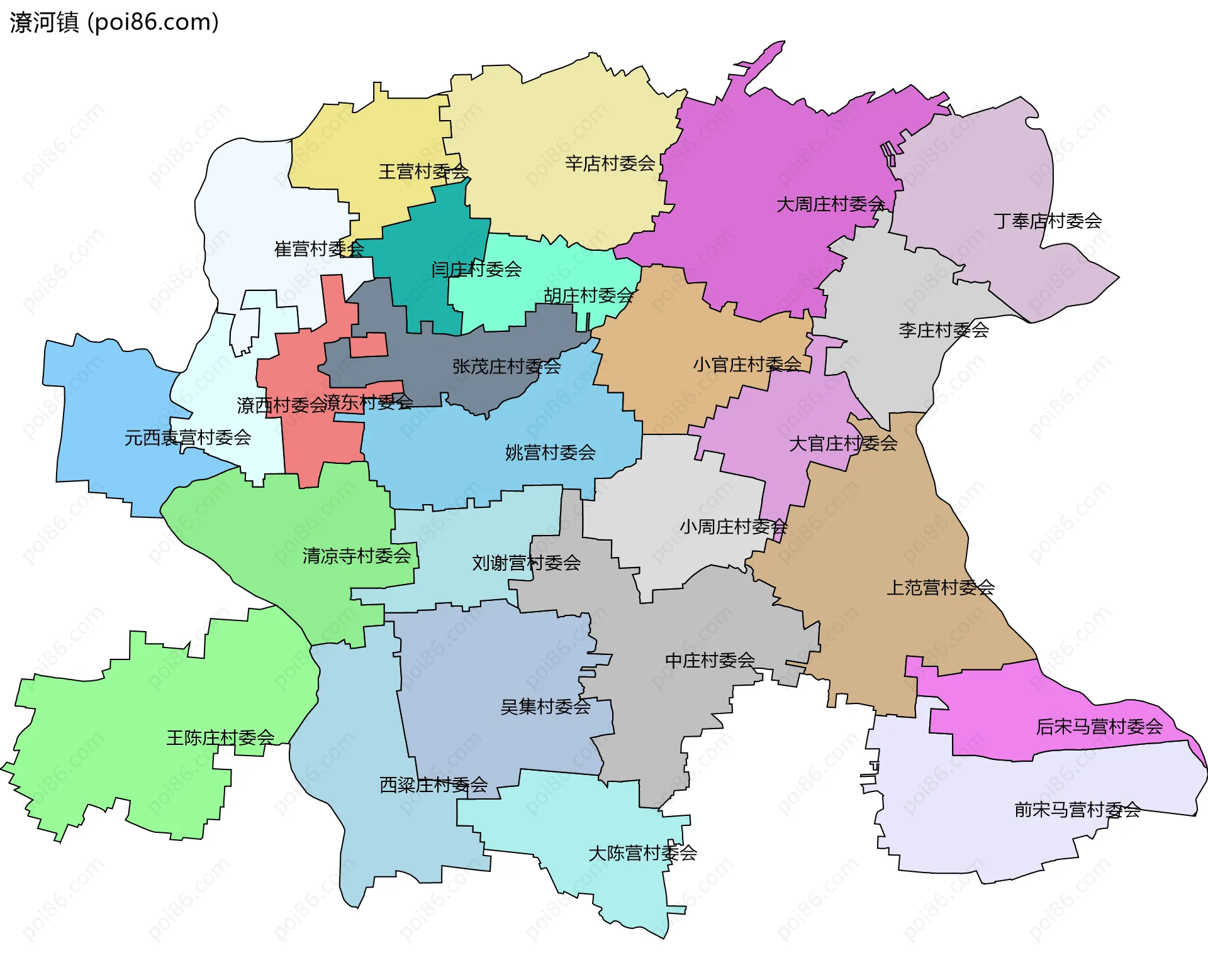 潦河镇边界地图(五级行政区划)