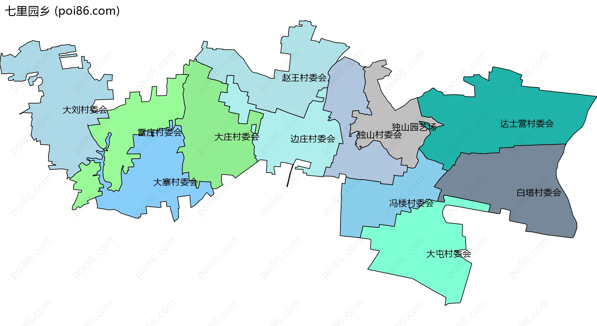 七里园乡边界地图(五级行政区划)