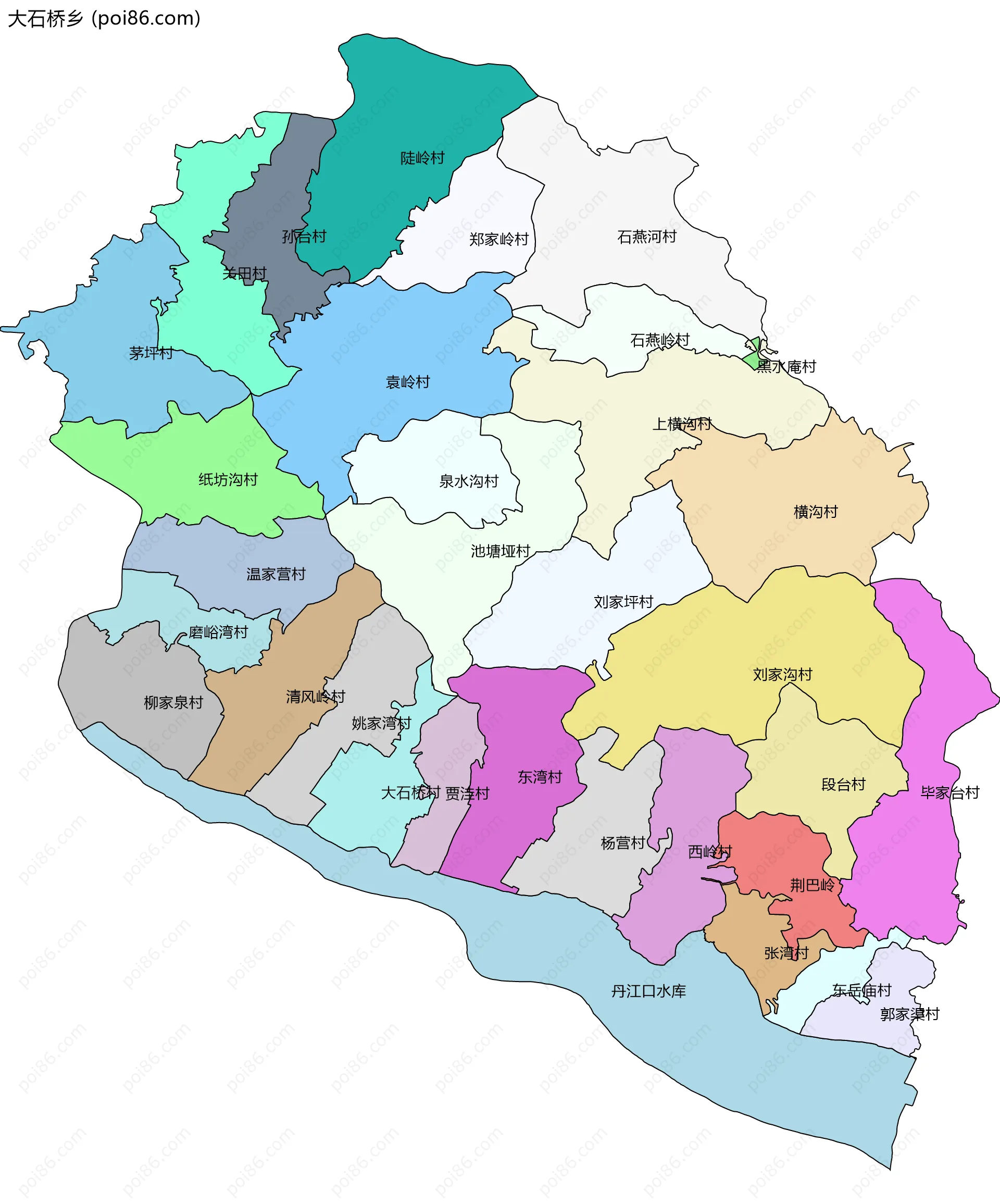 大石桥乡边界地图(五级行政区划)